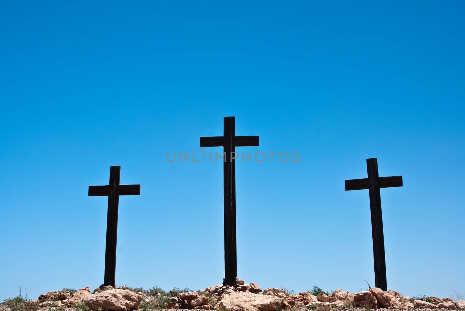 Three crosses on blue sky by emattil