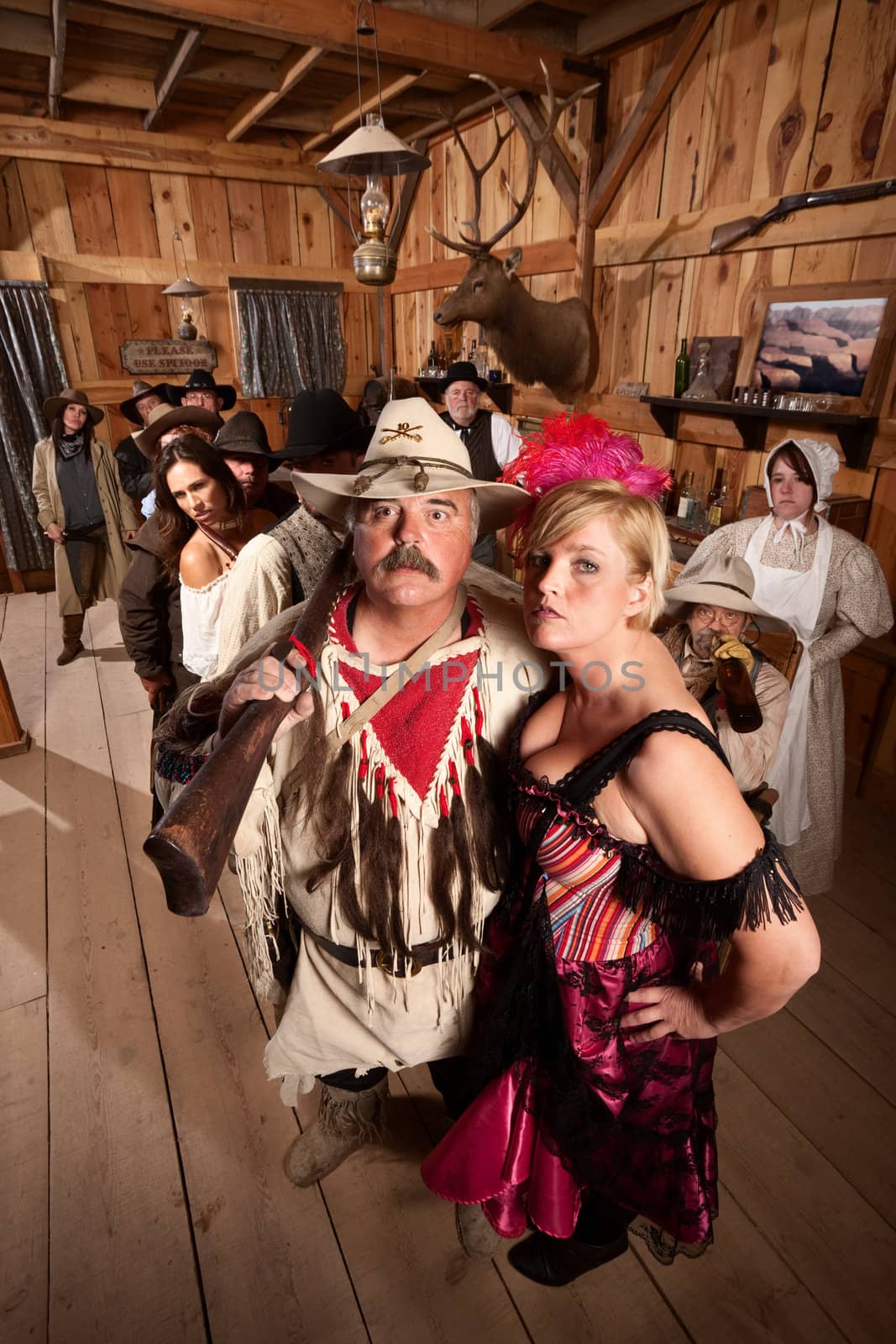 Trapper and Showgirl in Saloon by Creatista
