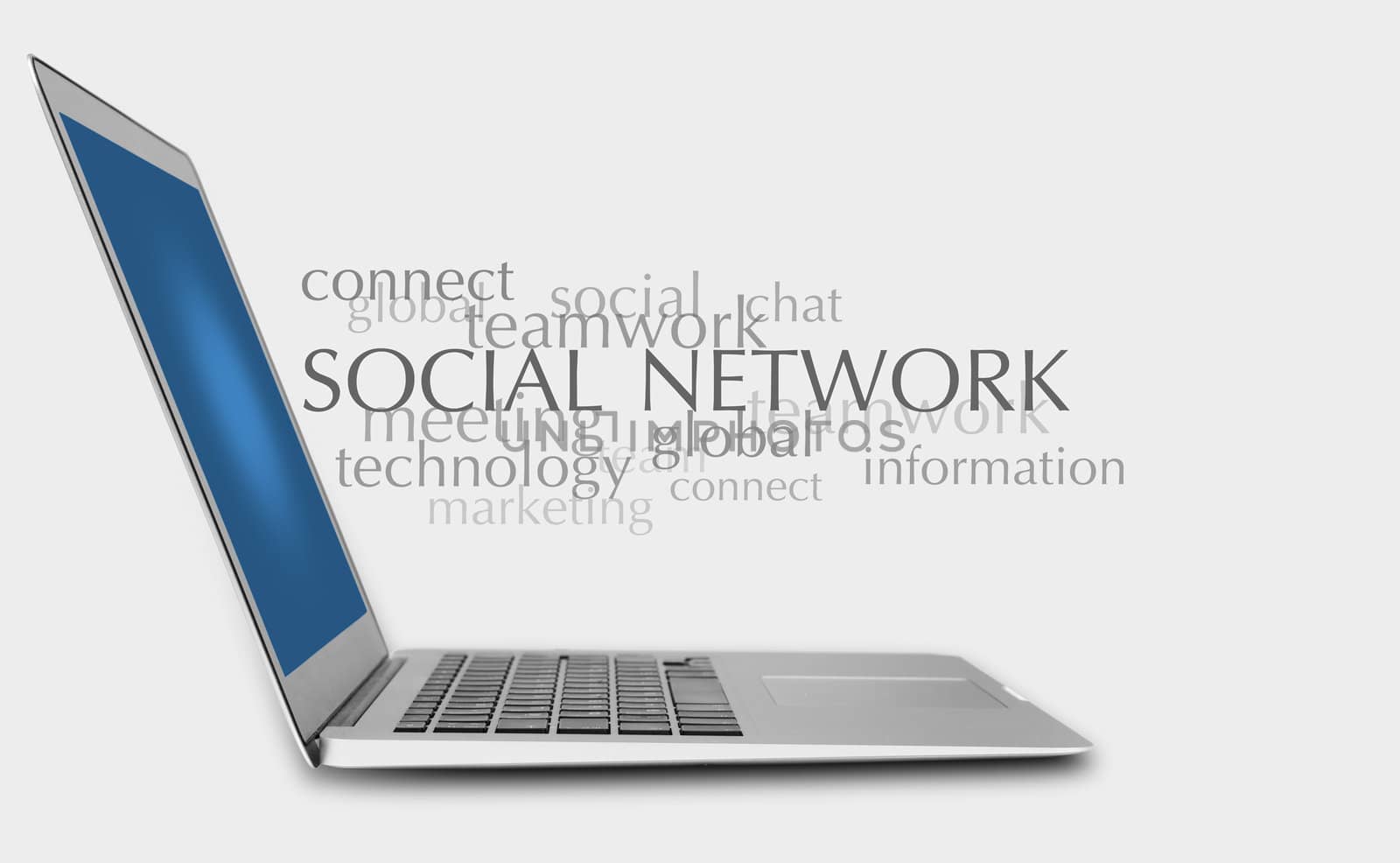 Social networking concept , laptop and words