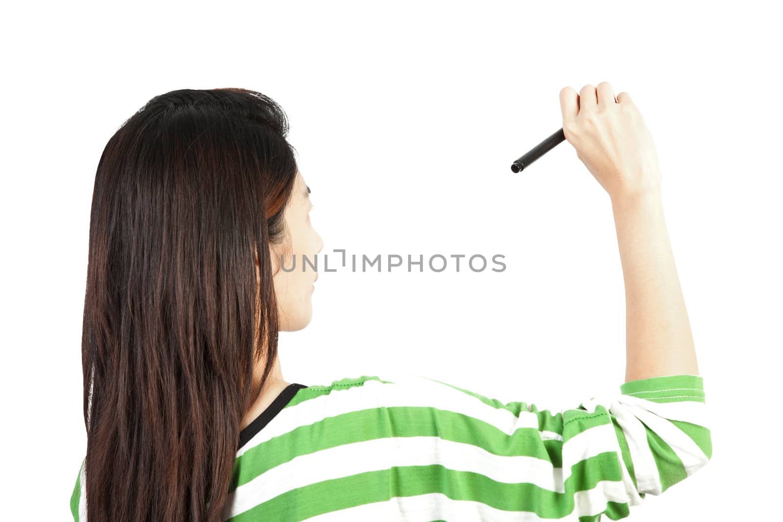 woman drawing or writing