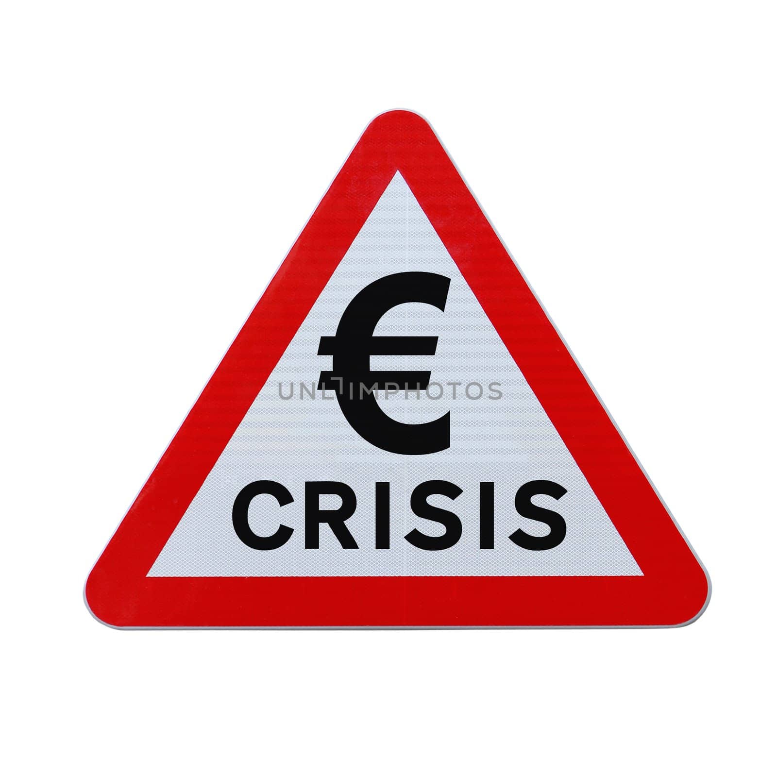 A road sign warning of a European currency crisis. (Isolated on white with clipping path)