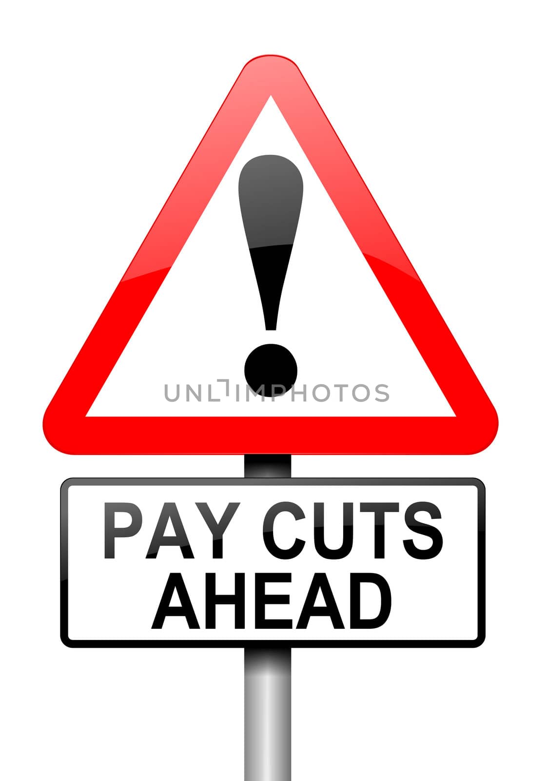Illustration depicting a road traffic sign with a pay cut concept. White background.