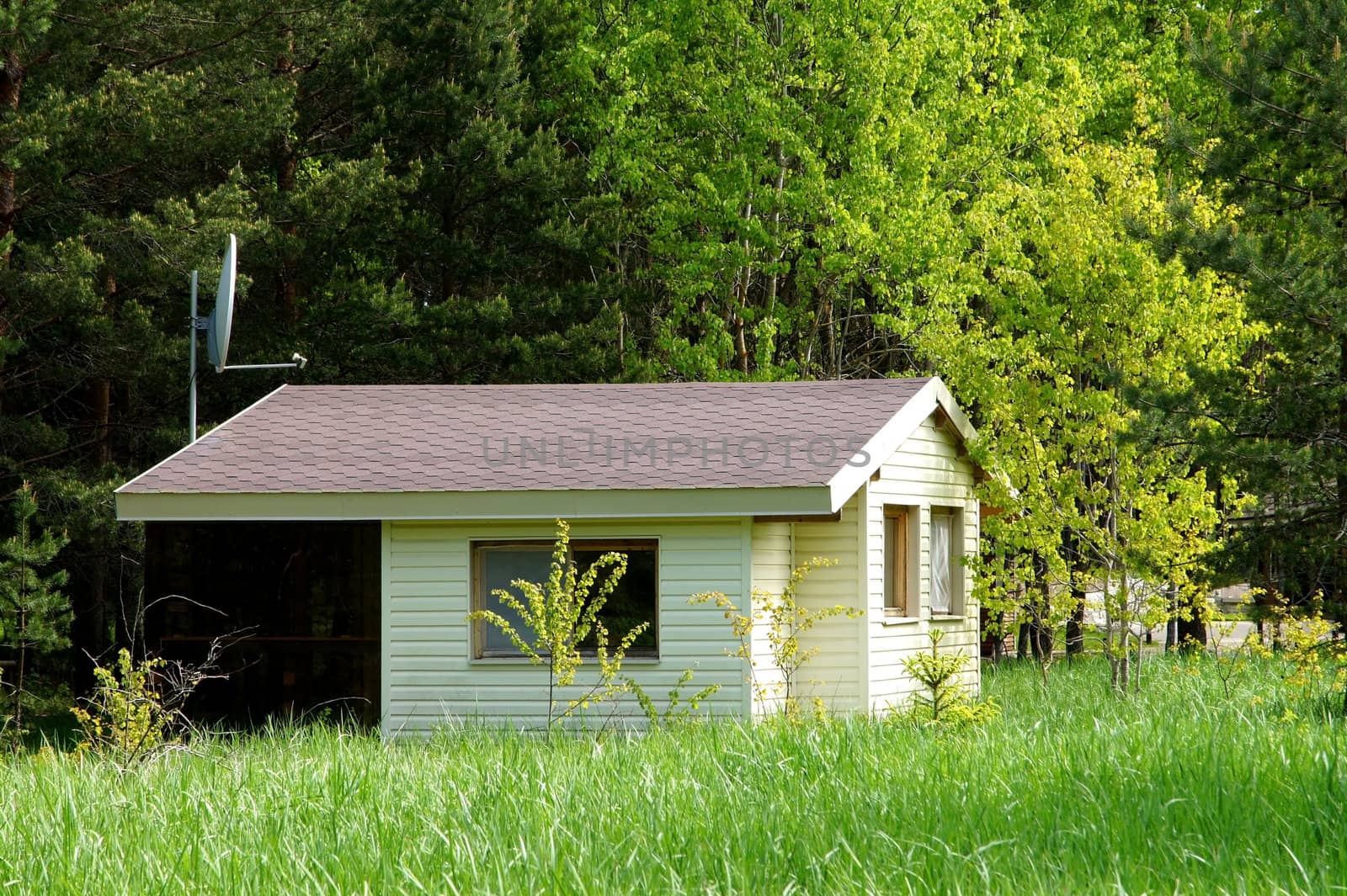 Small apartment house in a countryside and plants