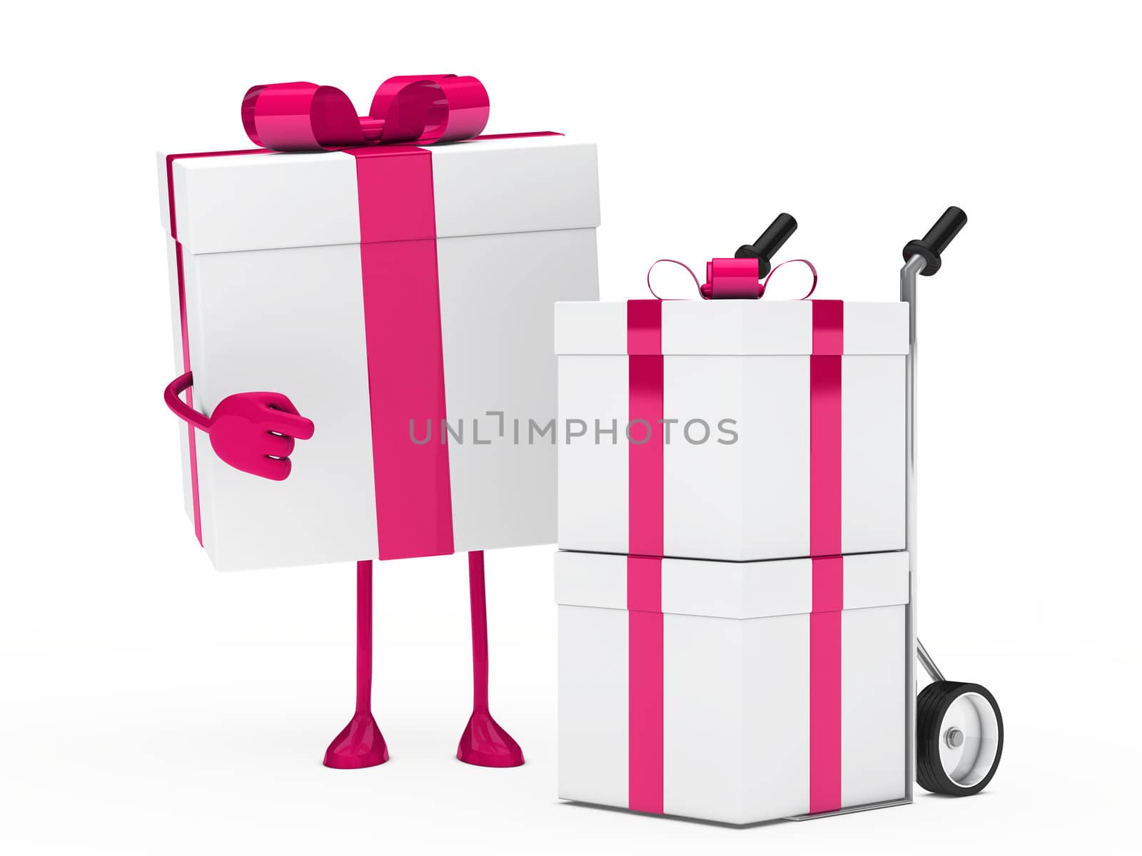 christmas pink gift figure show hand truck