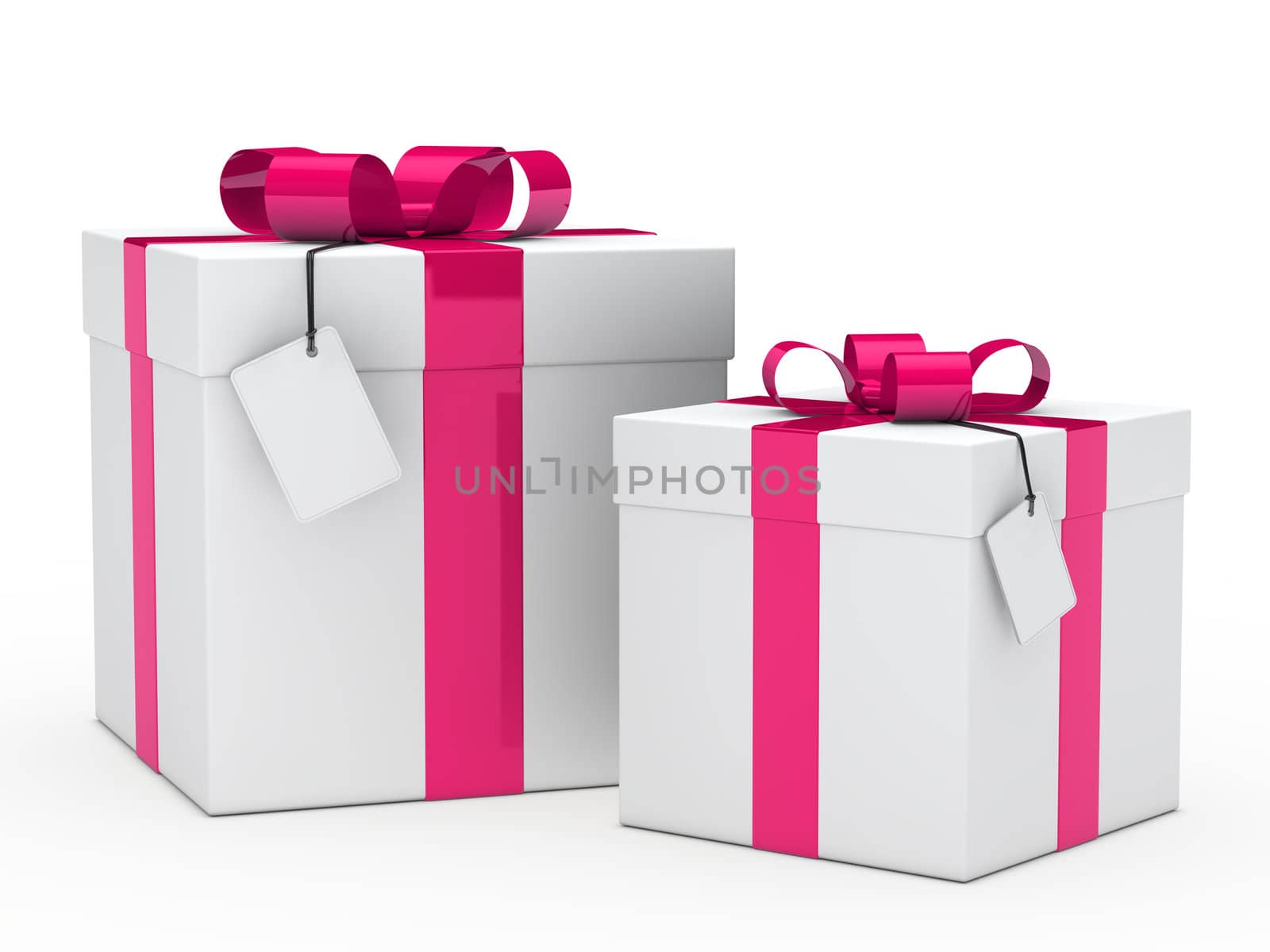 two christmas gift box with pink ribbon