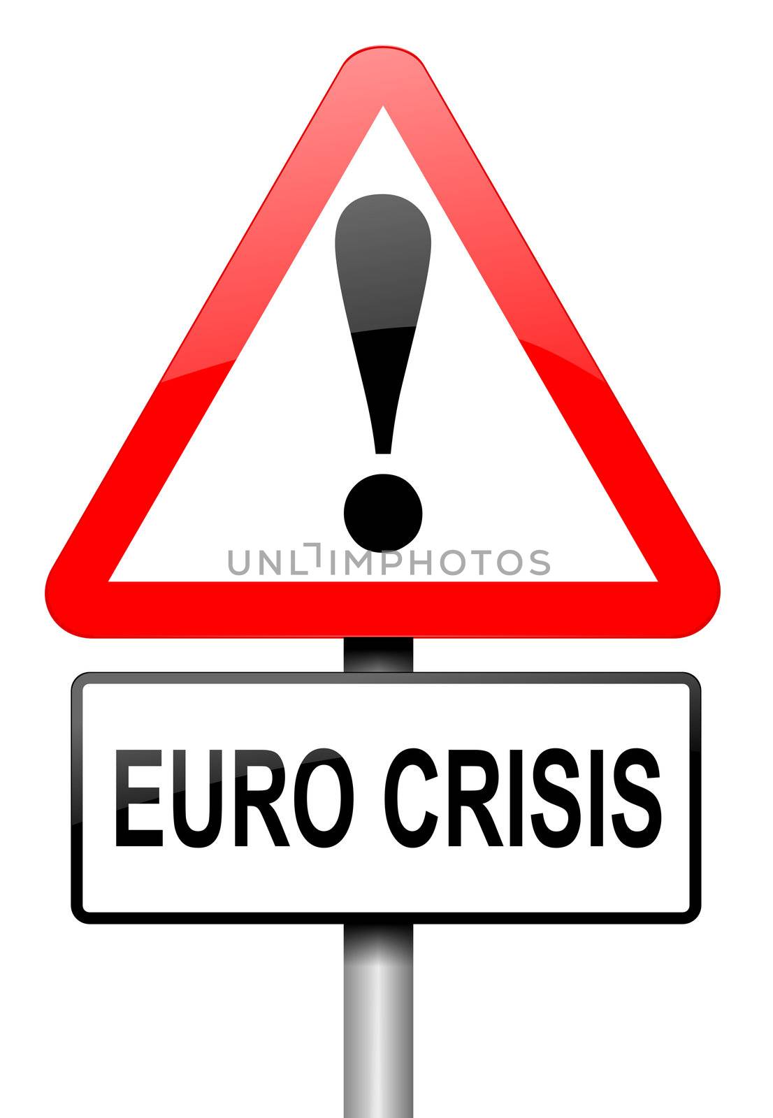 Illustration depicting a road traffic sign with a Euro crisis concept. White background.