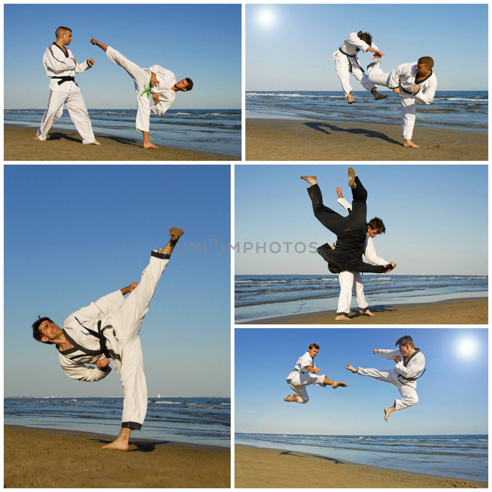 training of aikidofor young men on the beach