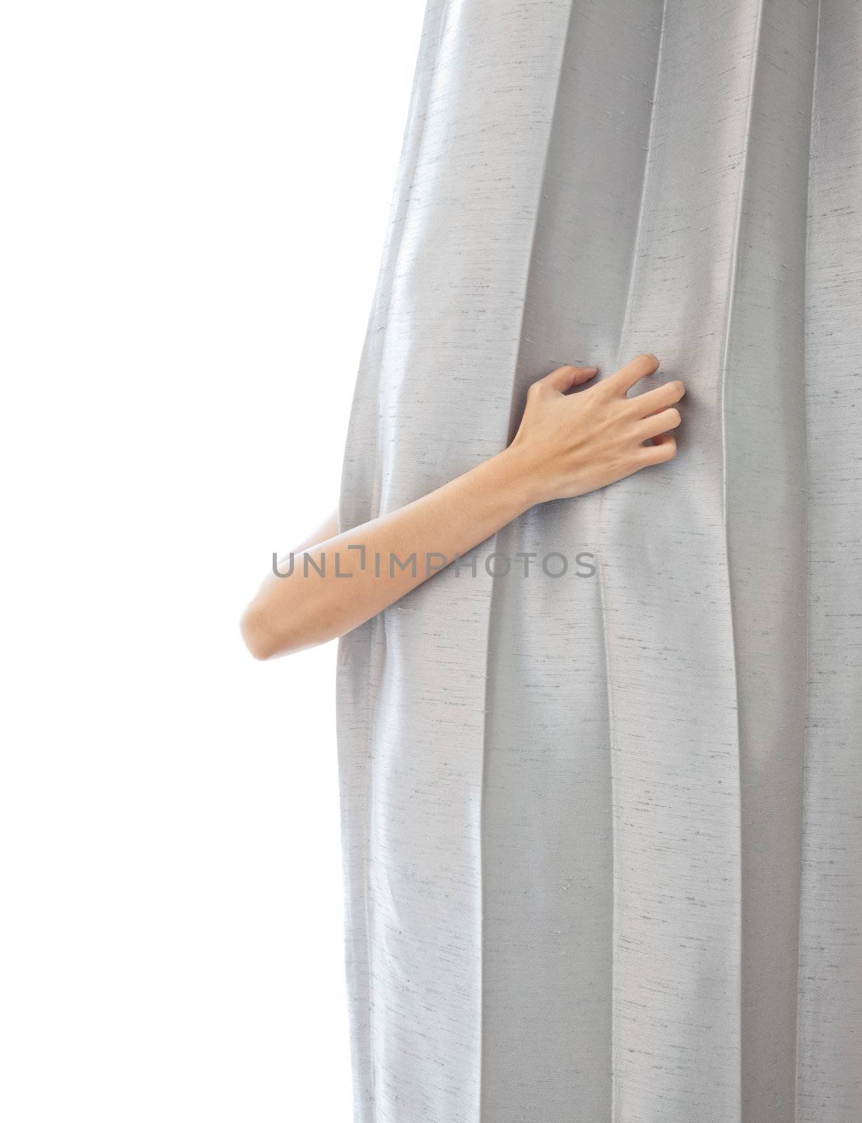 Opening the curtain and hand