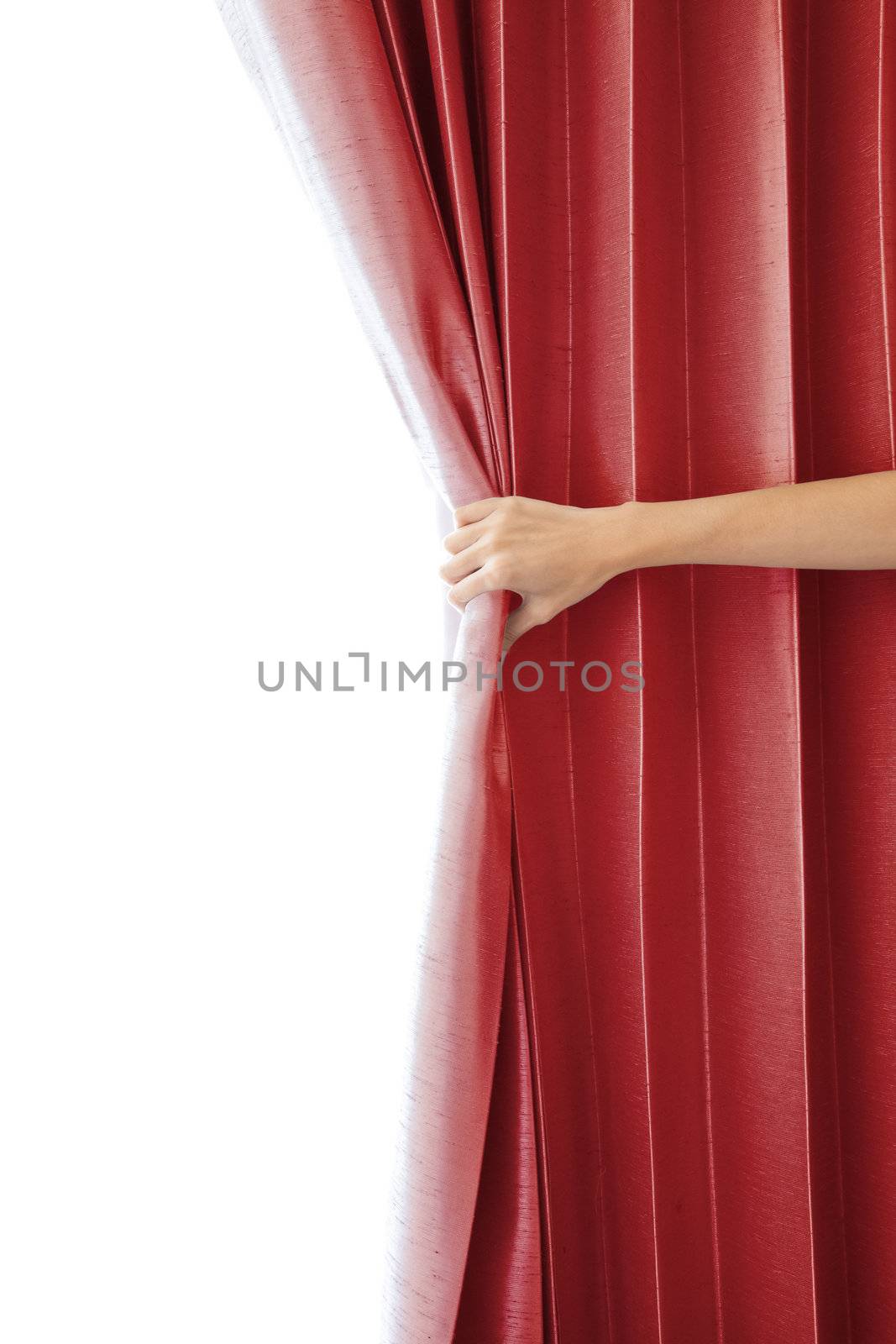 Opening the curtain and hand