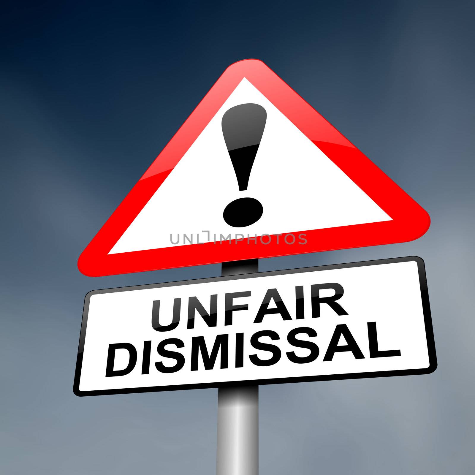 Illustration depicting a road traffic sign with an unfair dismissal cost concept. Dark background.