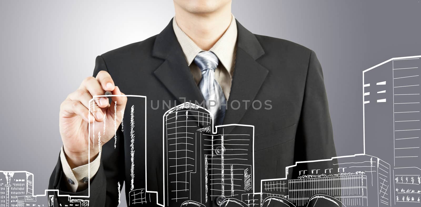 Business man draw building and cityscape  by FrameAngel