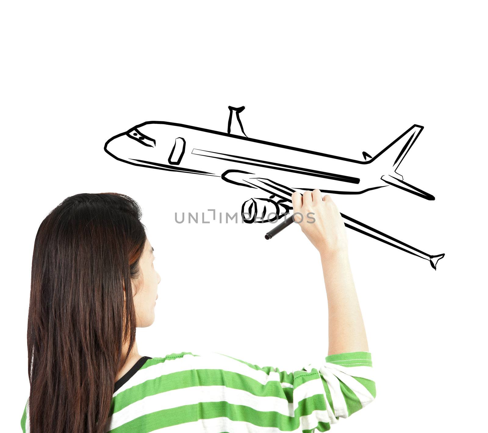 woman draw plane transportation  by FrameAngel
