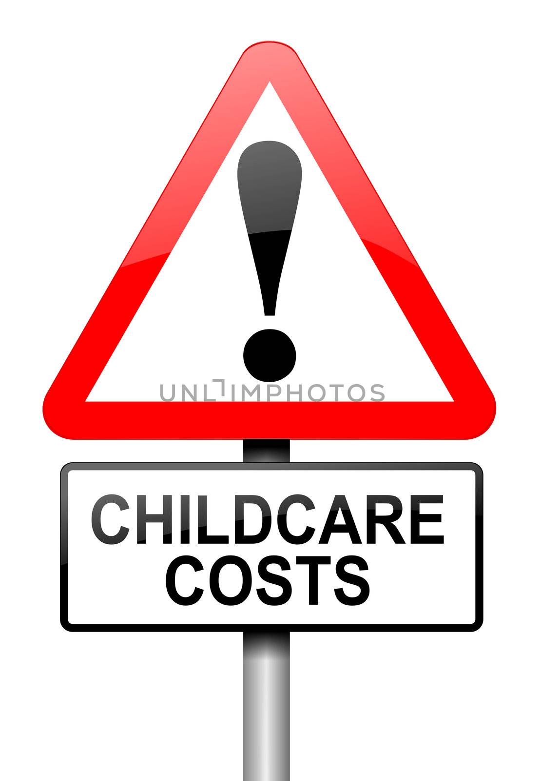 Illustration depicting a road traffic sign with a childcare cost concept. White background.