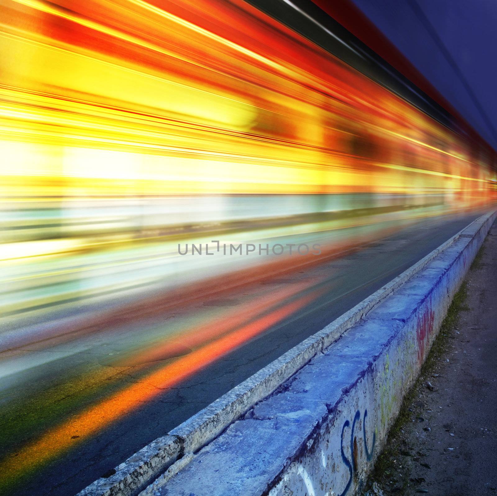 Greased light on high-speed highway of night city