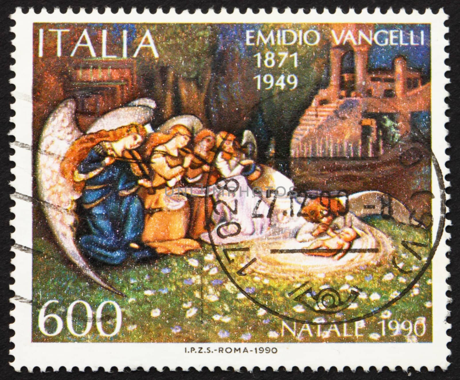 ITALY - CIRCA 1990: a stamp printed in the Italy shows Nativity, Painting by Emidio Vangelli, circa 1990