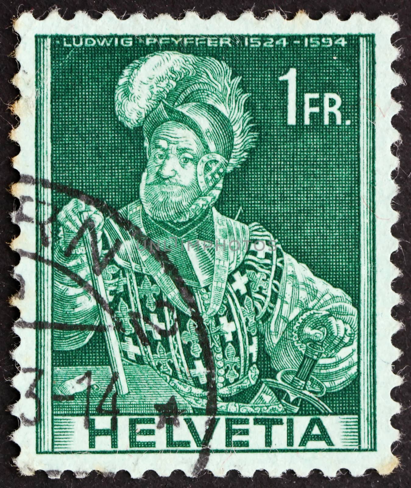 SWITZERLAND - CIRCA 1941: a stamp printed in the Switzerland shows Ludwig Pfyffer, Swiss Military Leader, circa 1941