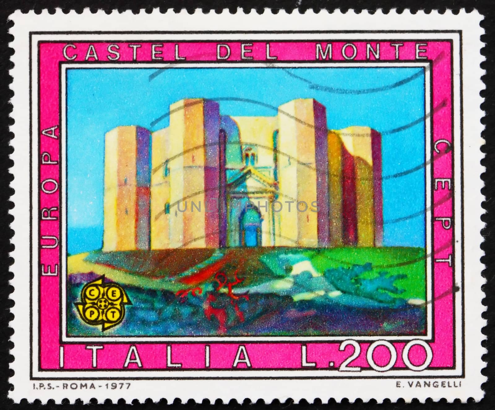 ITALY - CIRCA 1977: a stamp printed in the Italy shows Castel del Monte, Castle of the Mount, Andria, Italy, circa 1977