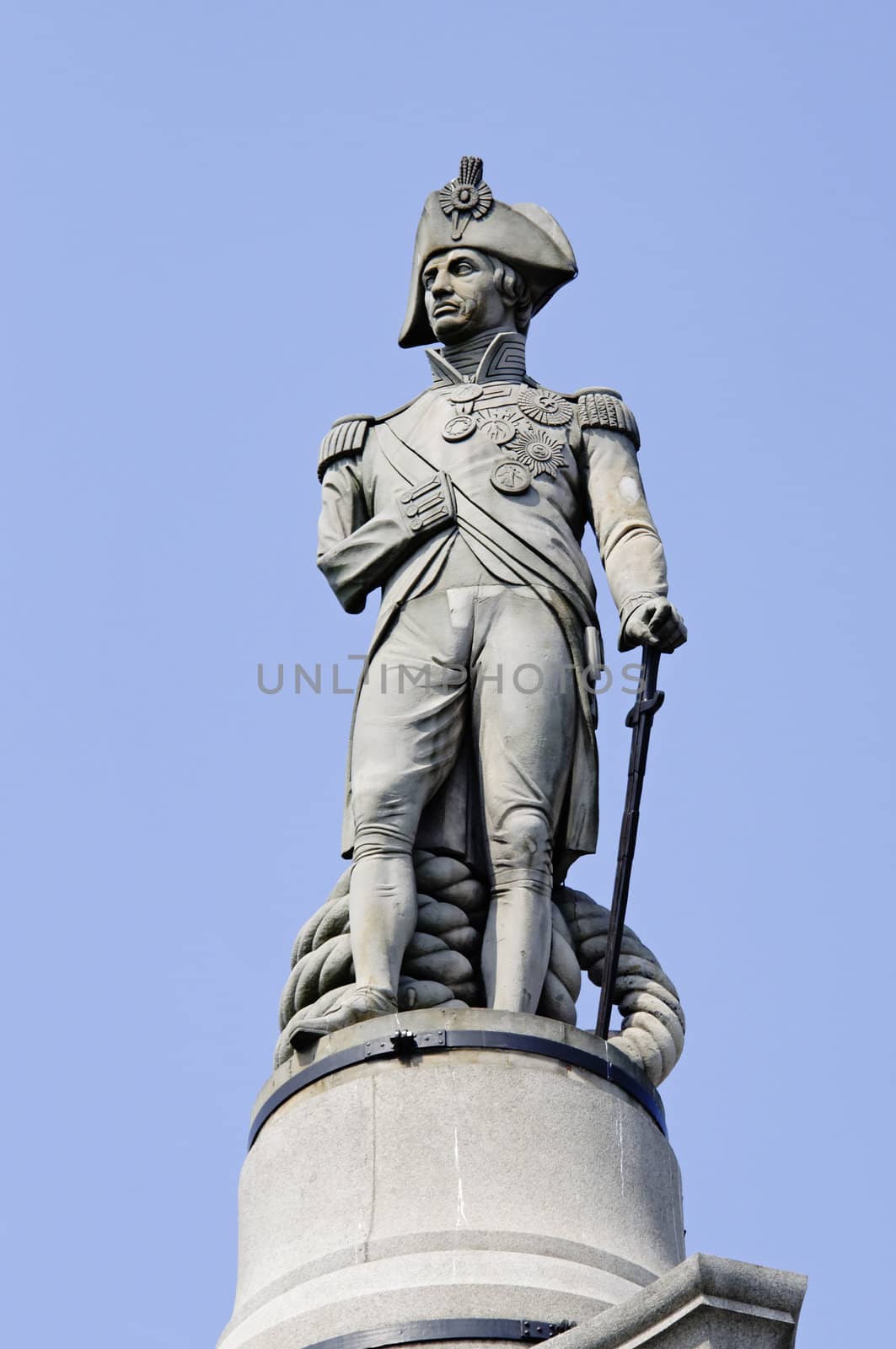 Admiral Nelson statue on top of the Nelson's Column on Trafalgar Square in London, England, UK