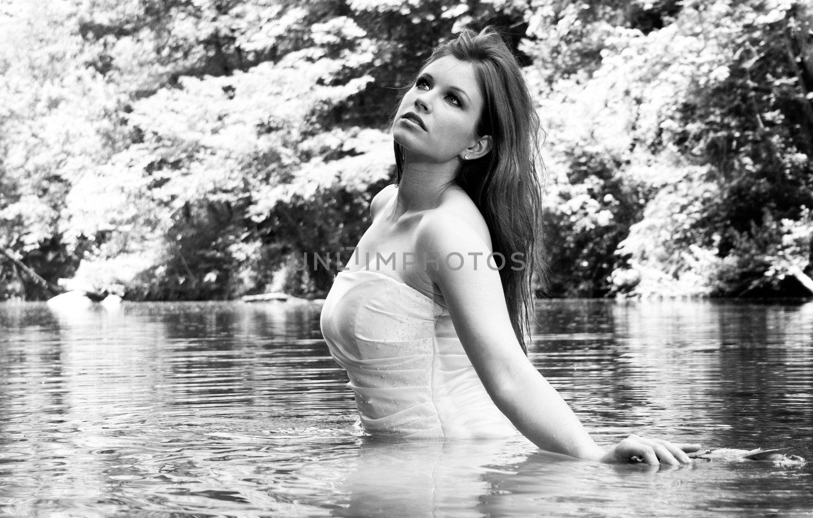 Bride in Water, black and white by mahnken