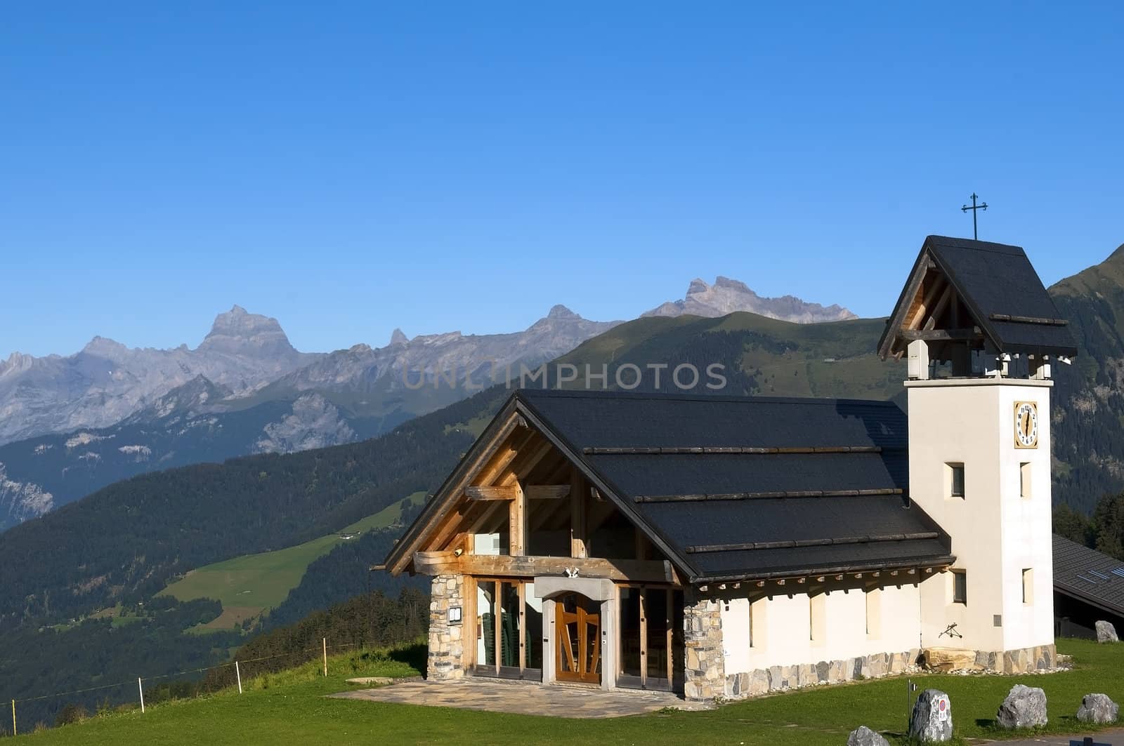 beautiful chapel in the mountains of Switzerland