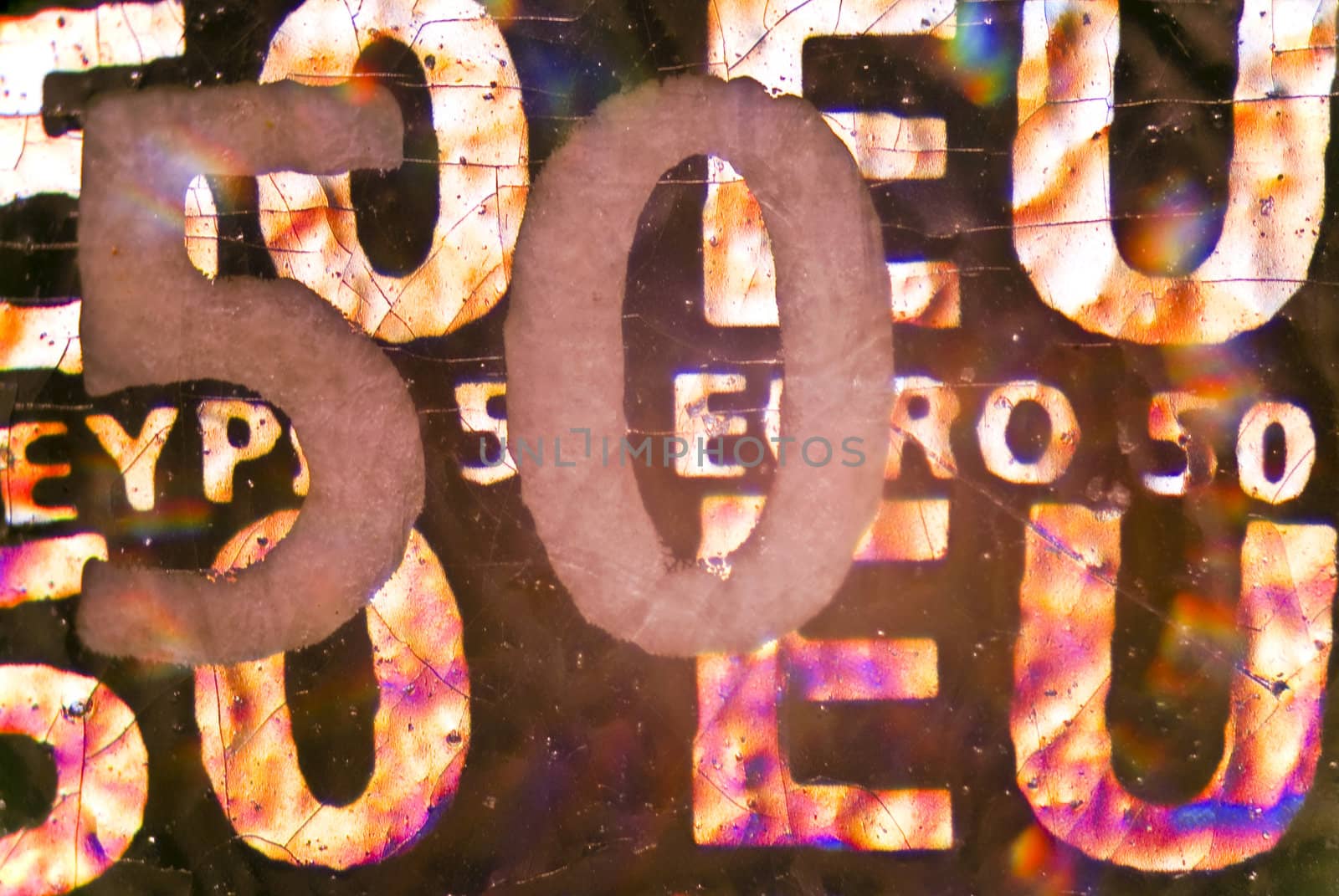 Microphoto: Detail of the hologram on an euro banknote