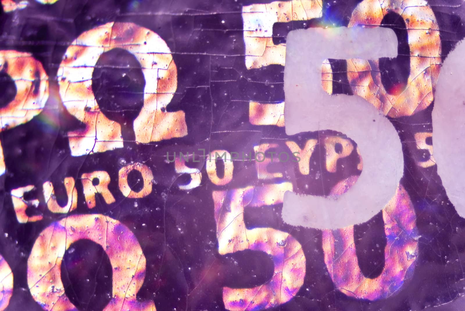 Microphoto: Detail of the hologram on an euro banknote