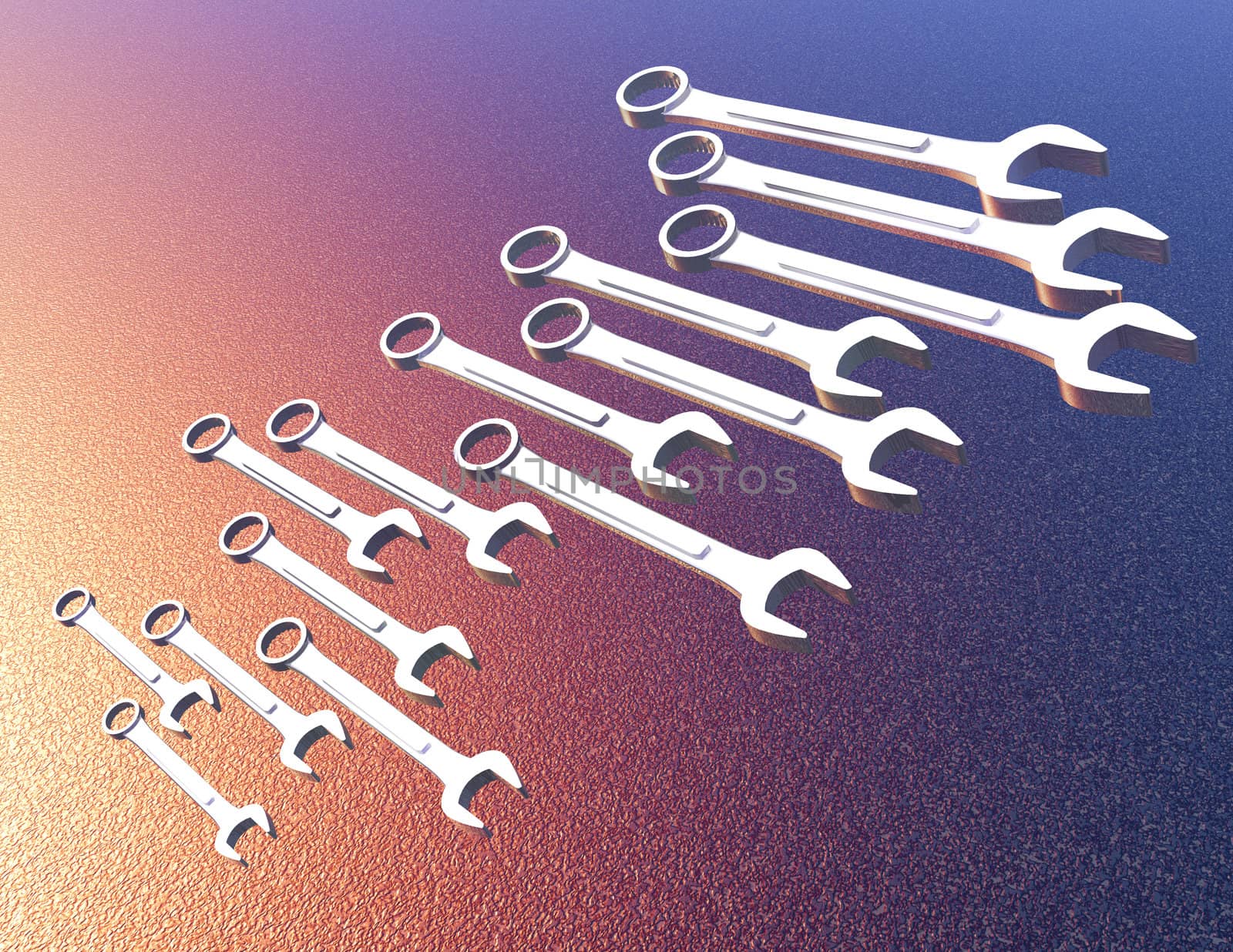 Digital visualization of a set of wrenchs