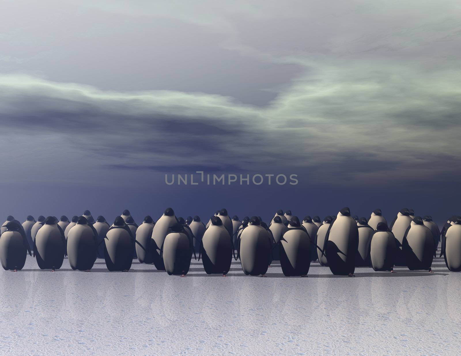 digital rendering of penguins on ice