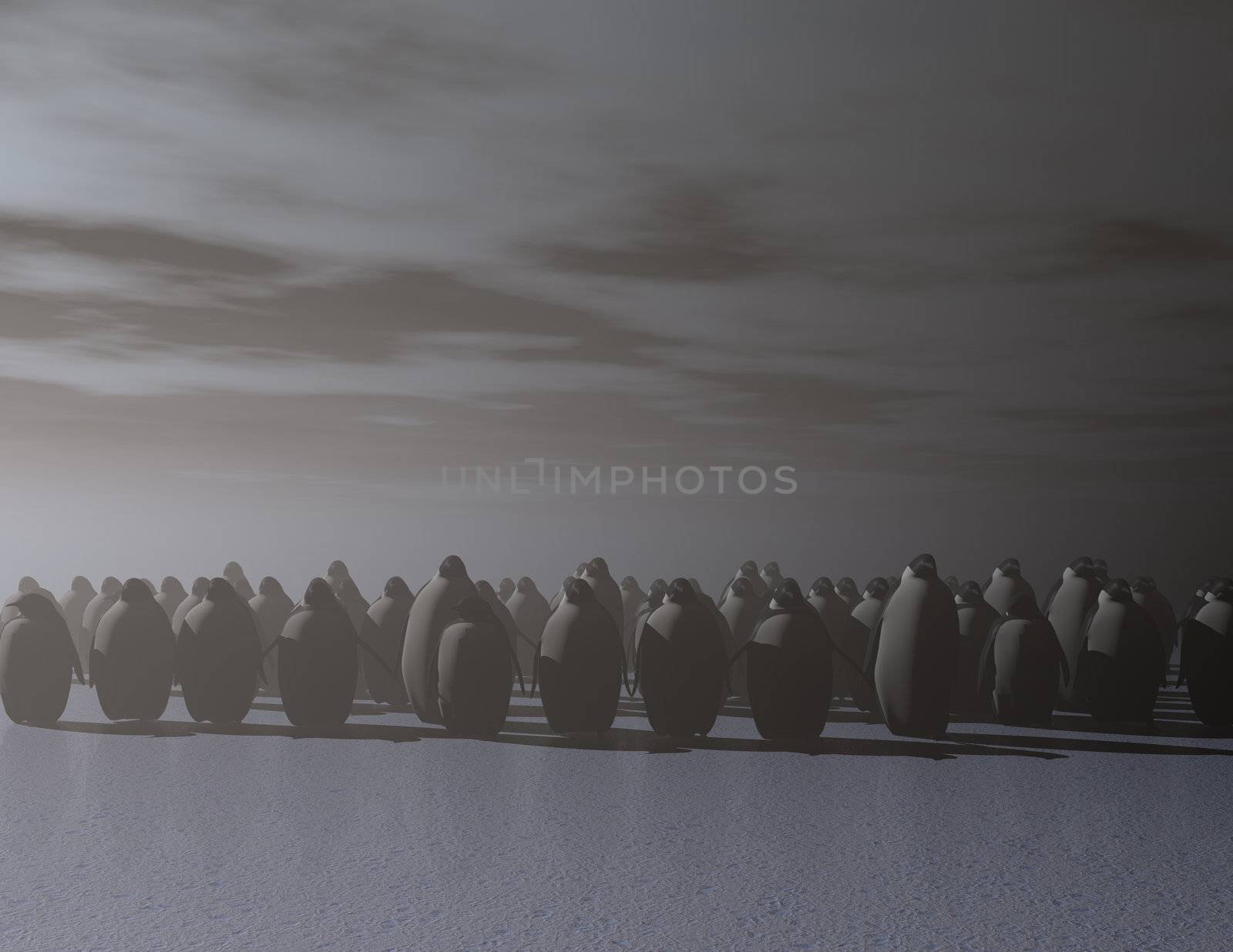 digital rendering of penguins on ice
