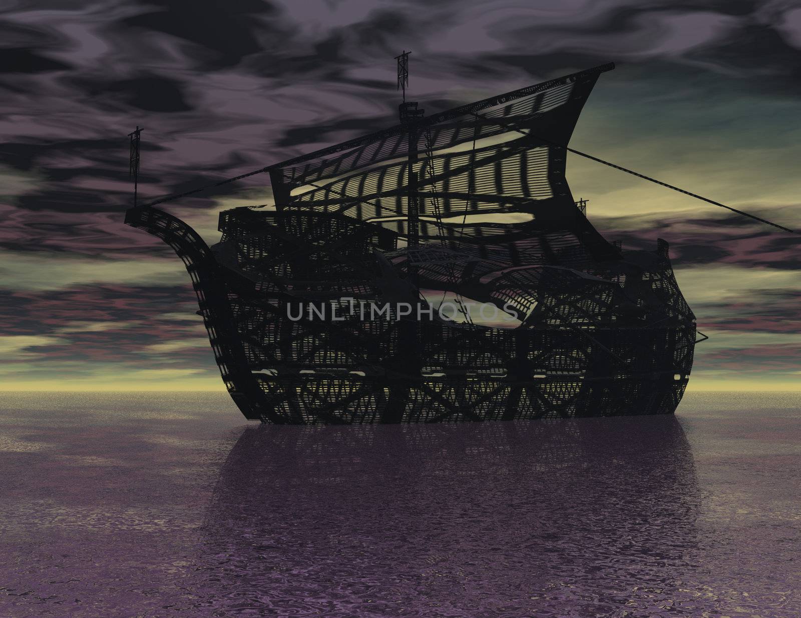 digital rendering of o surrealistic ship
