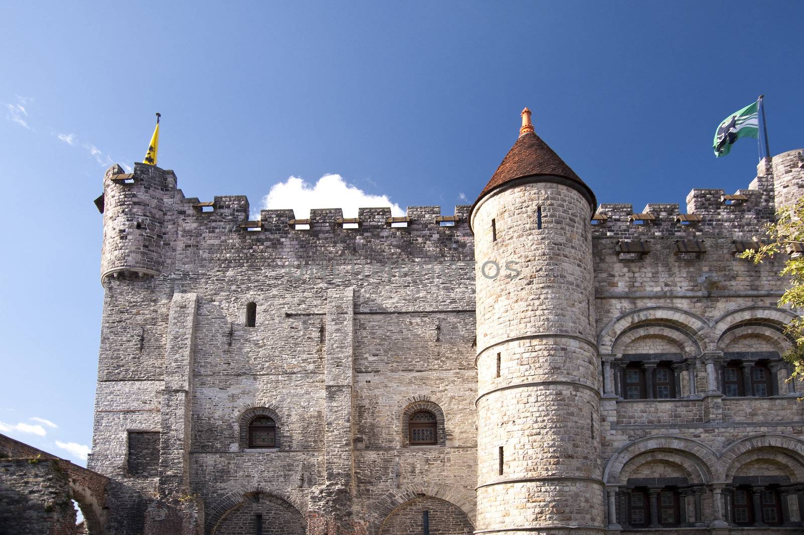 castle gravensteen in the old town of ghent, belgium
