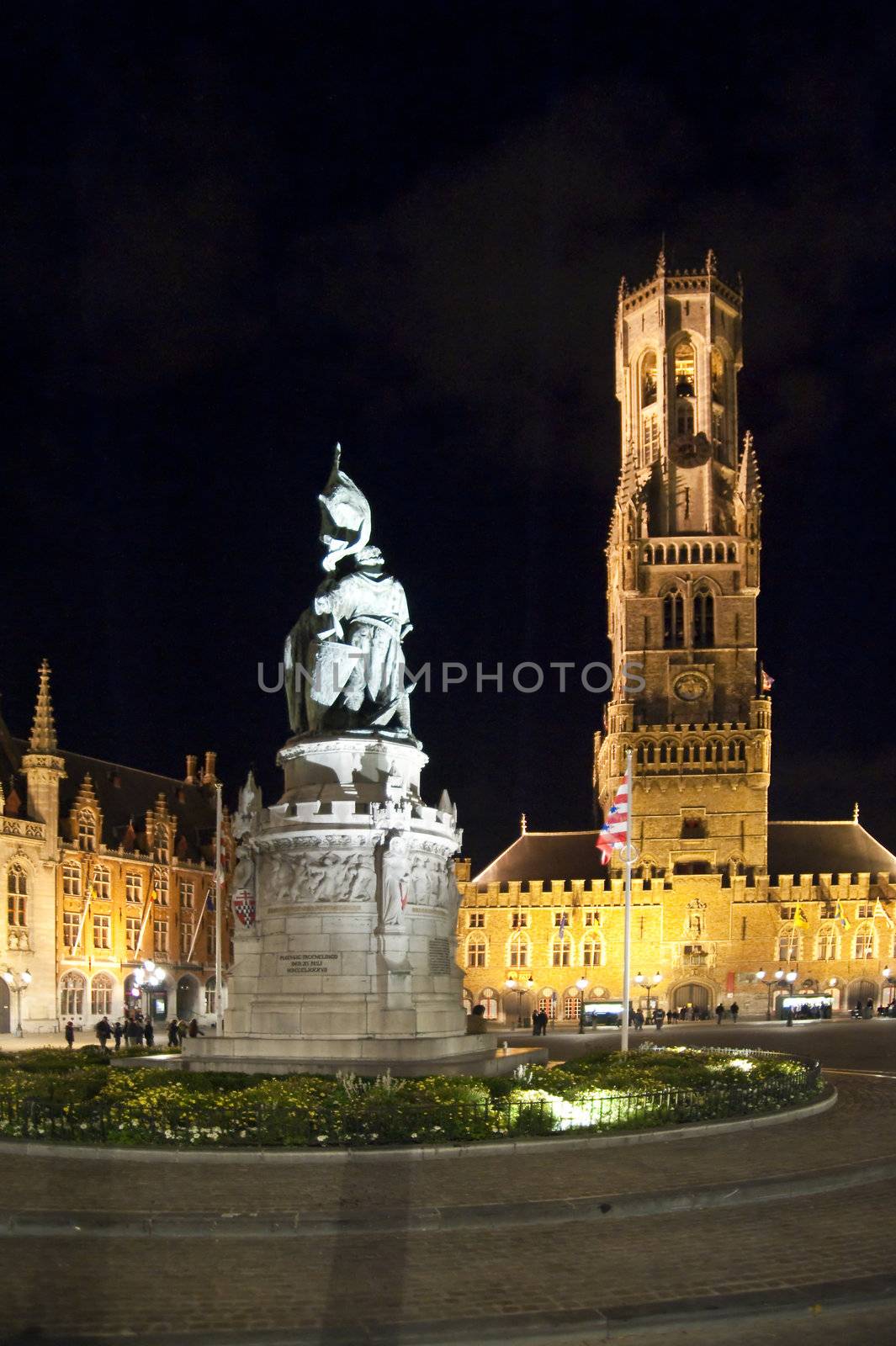 old town of bruges, belgium, by night