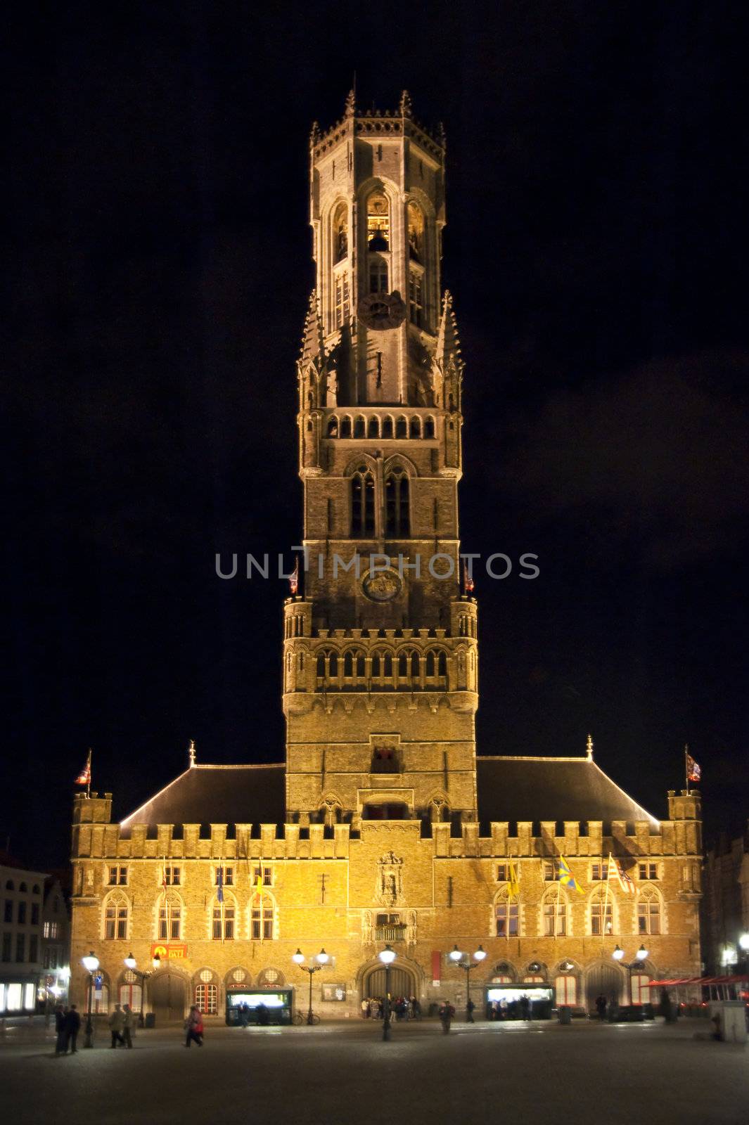 old town of bruges, belgium, by night