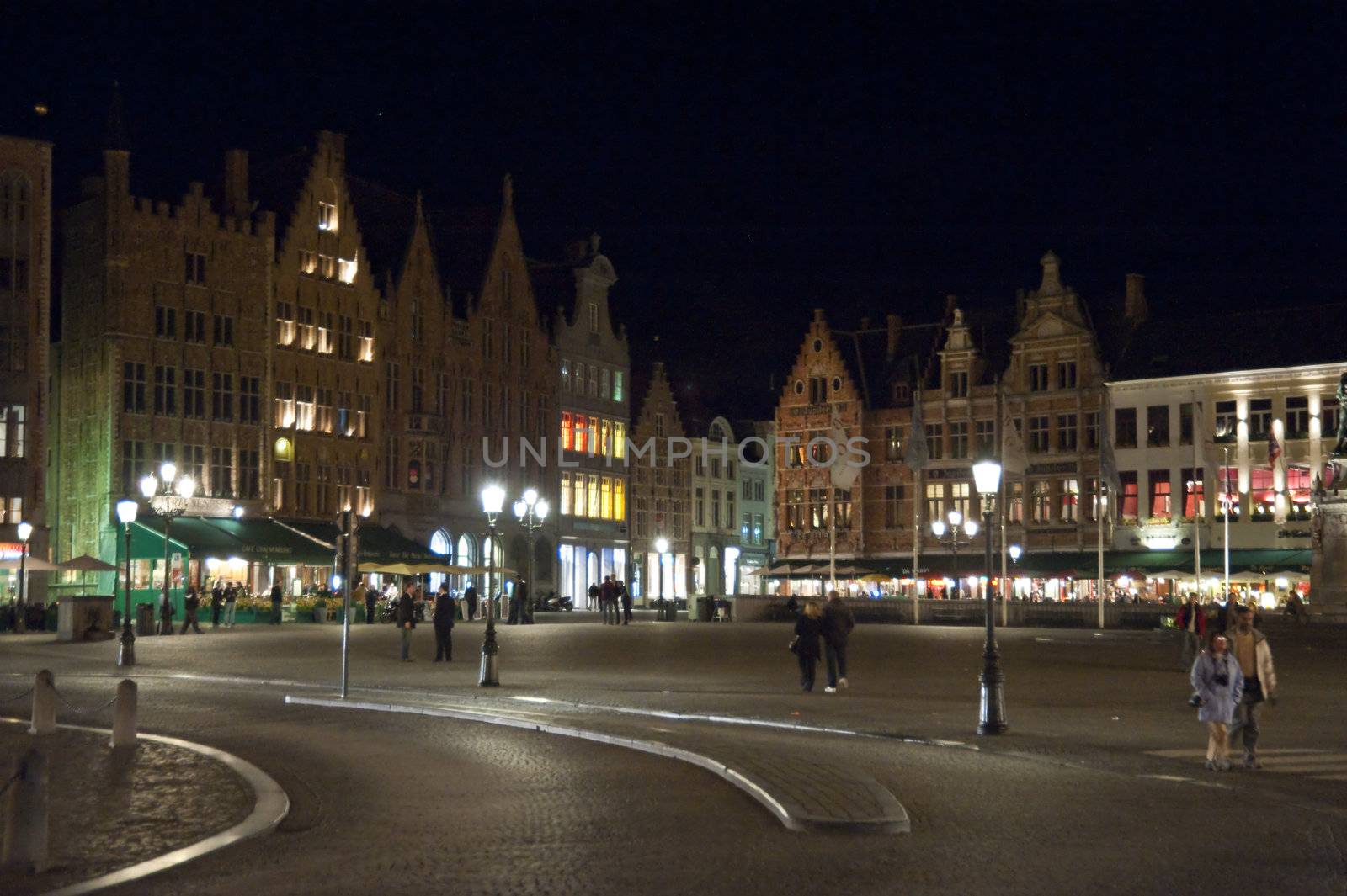 old town of bruges, belgium, by night
