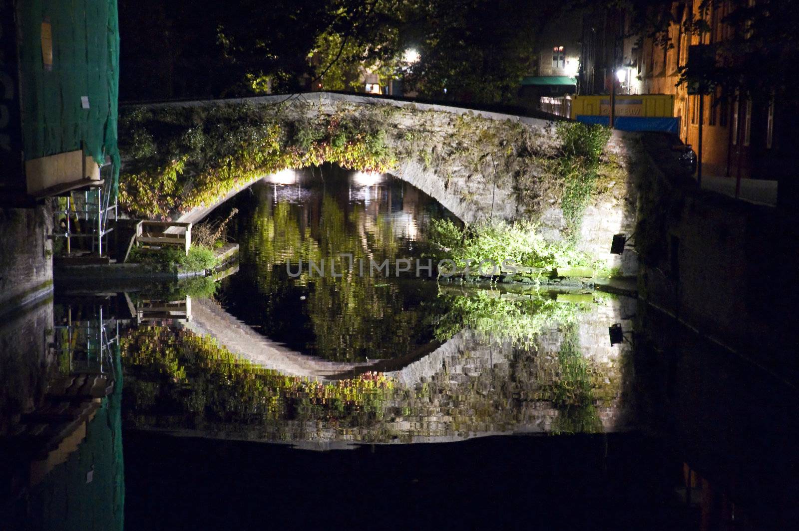old town of bruges, belgium, by night