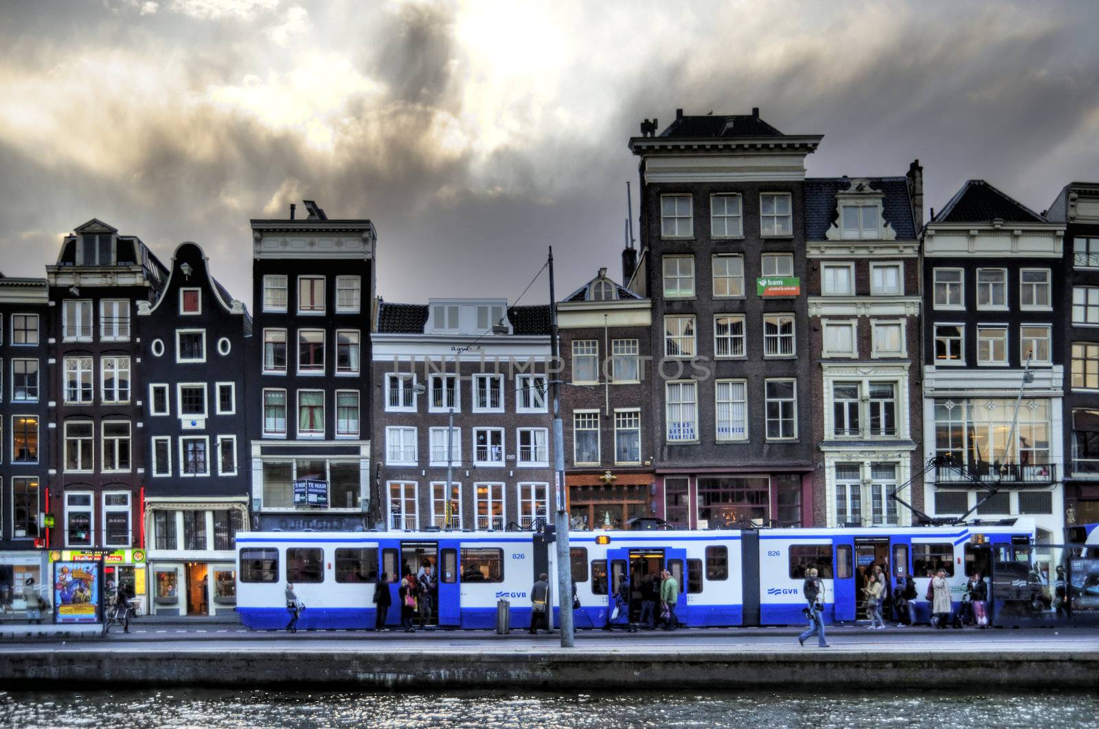 scene in the old town of amsterdam, netherlands (hdr)