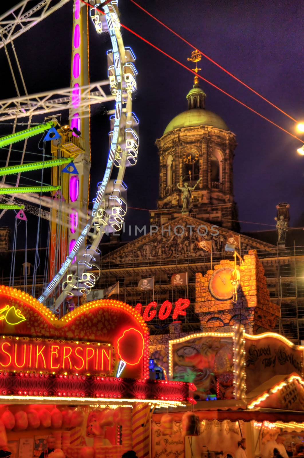 funfair scene in the old town of amsterdam, netherlands (hdr)