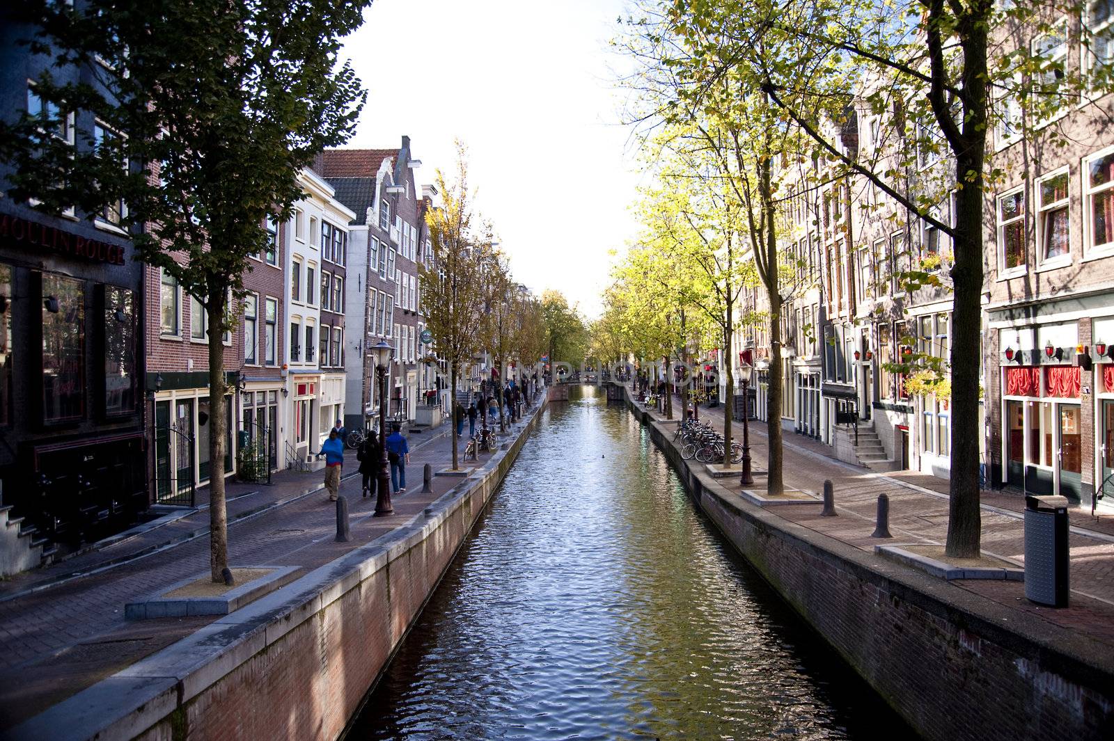 scene in the old town of amsterdam, netherlands