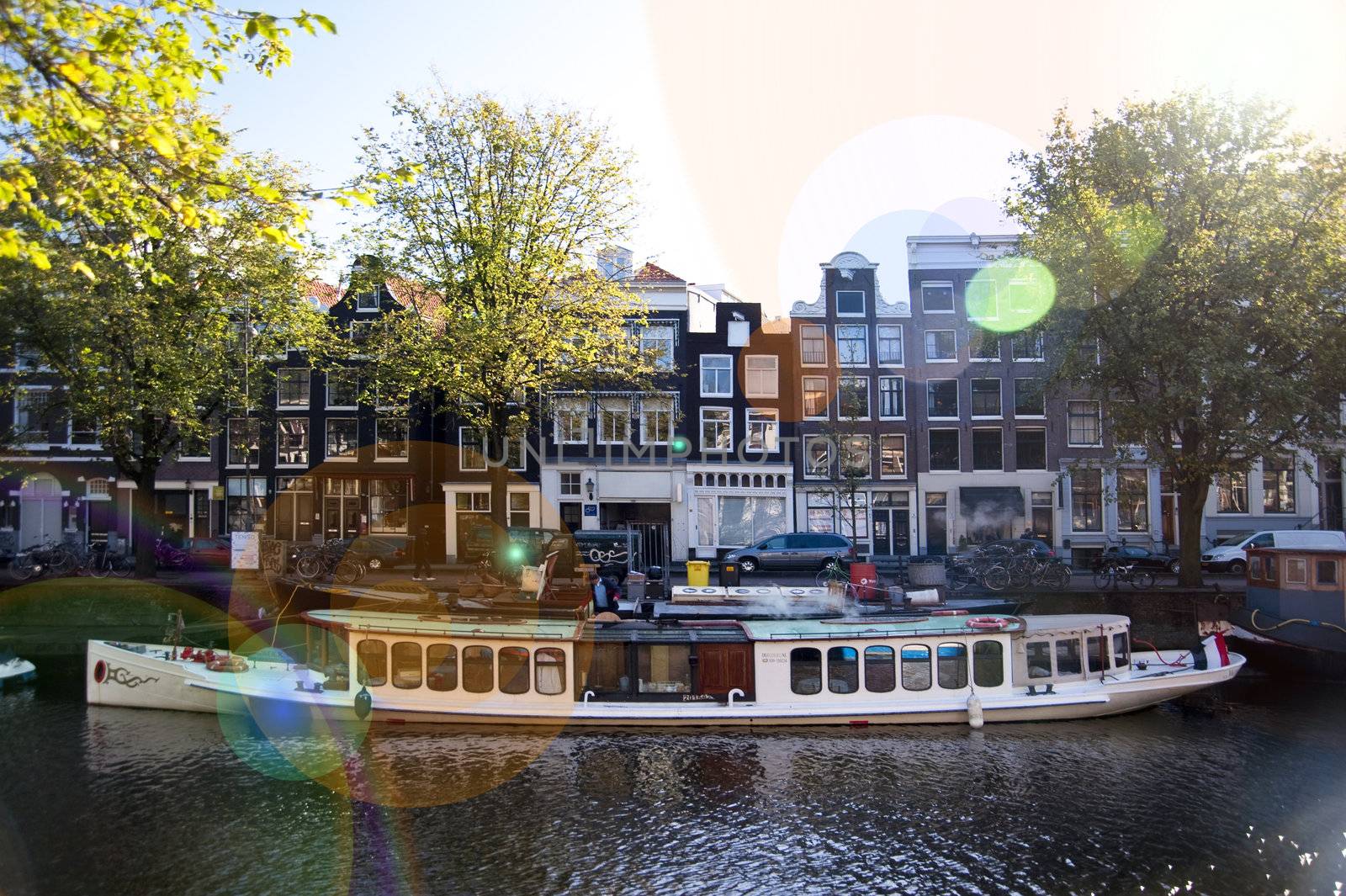 scene in the old town of amsterdam, netherlands