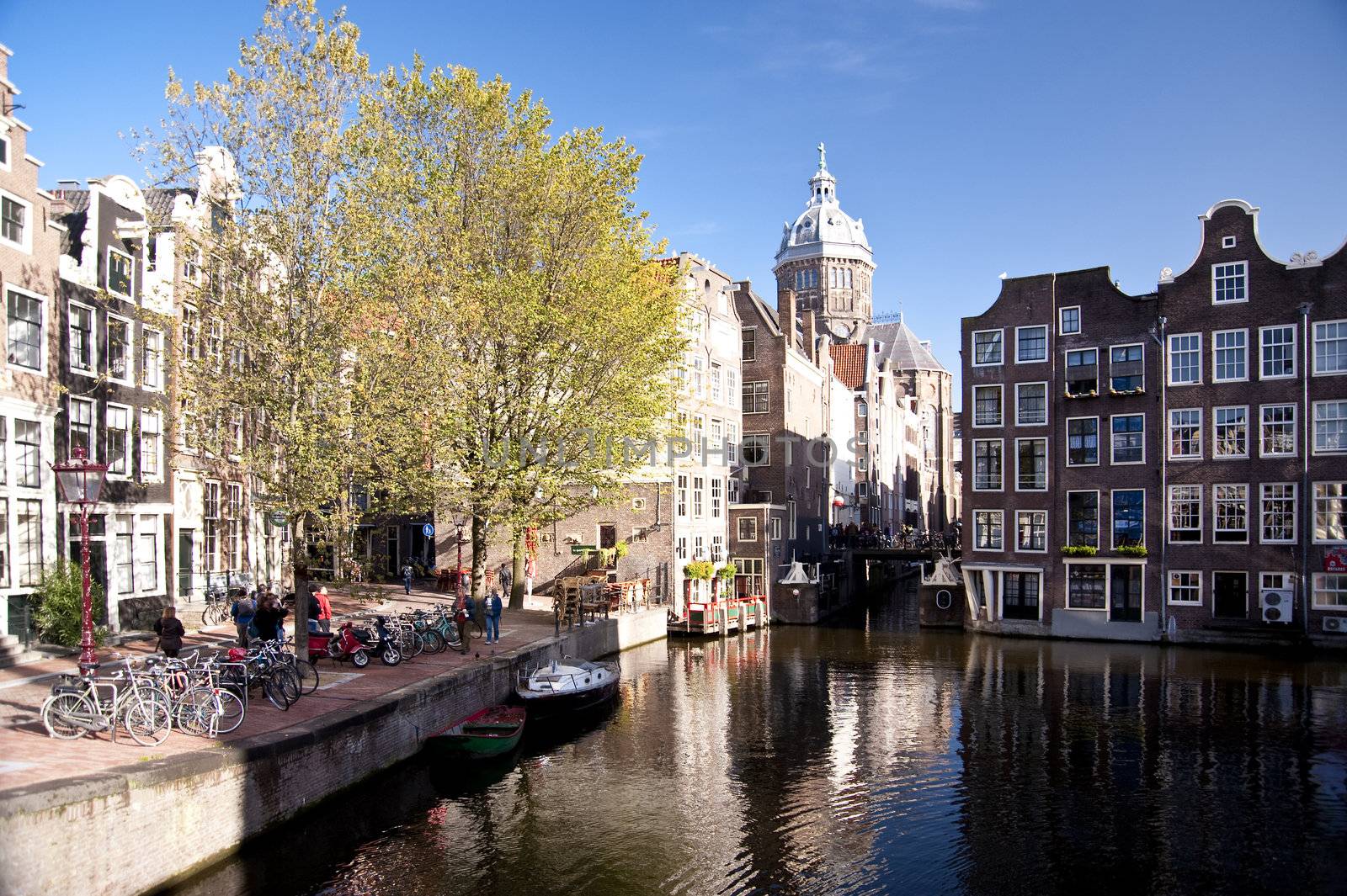 scene in the old town of amsterdam, netherlands