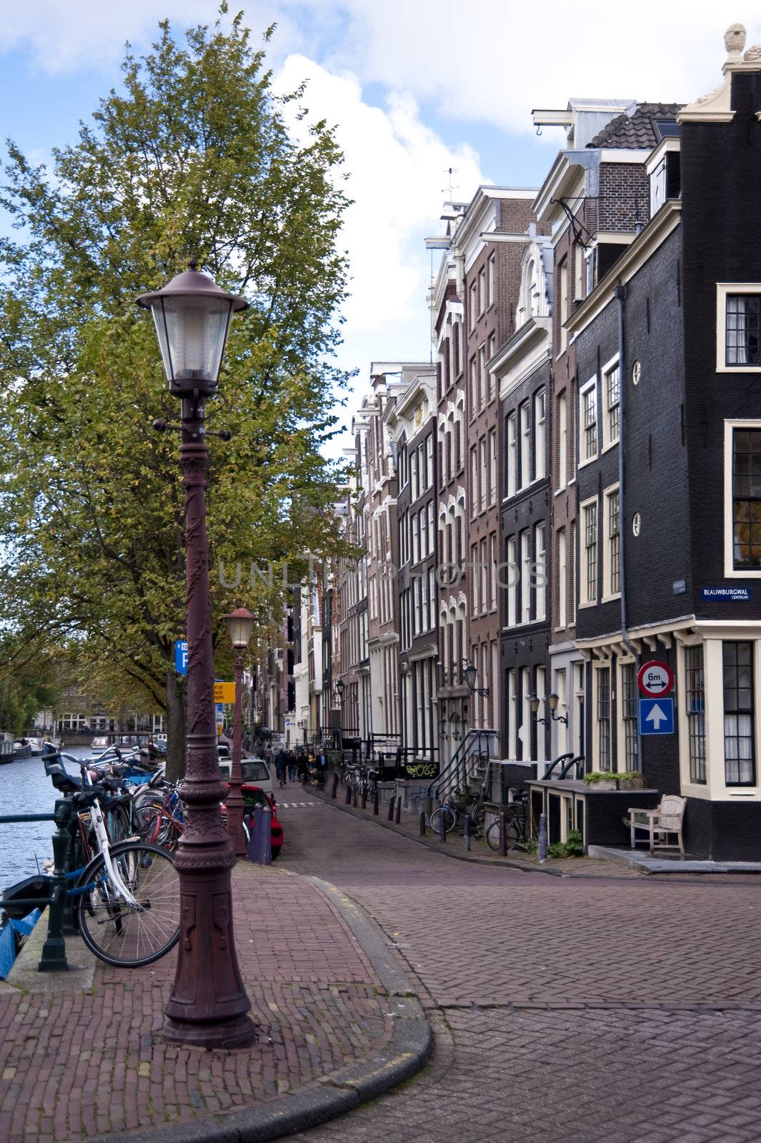 scene in the old town of amsterdam, netherlands
