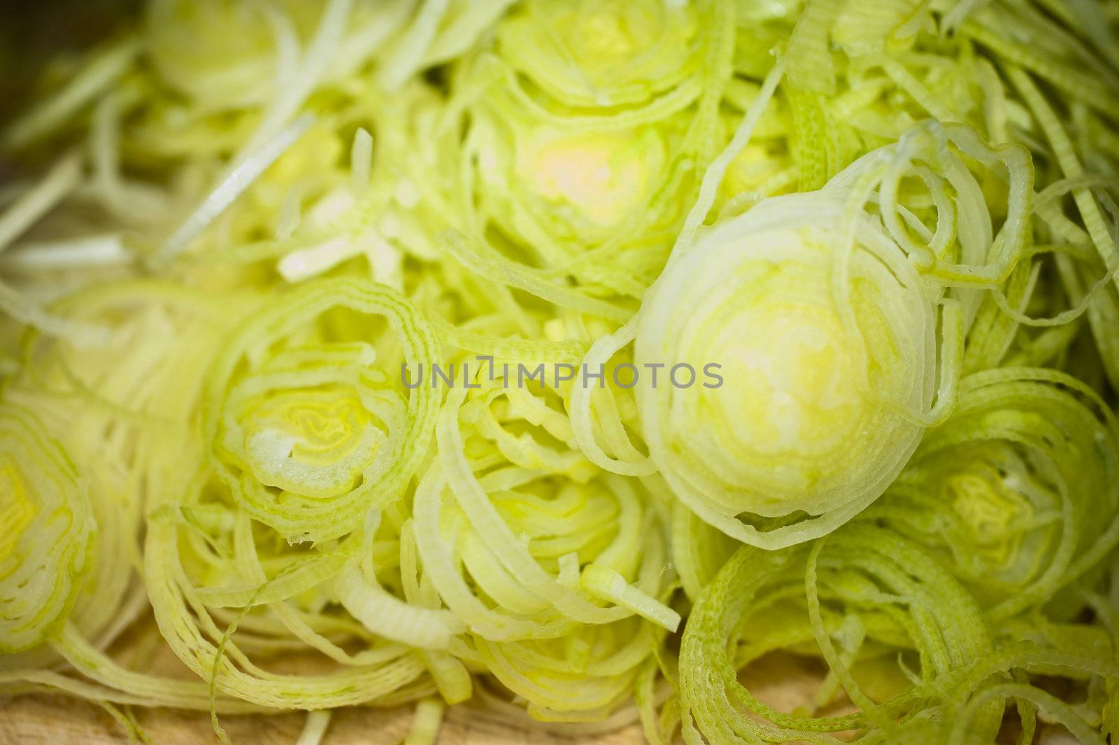 close up of a sliced leek