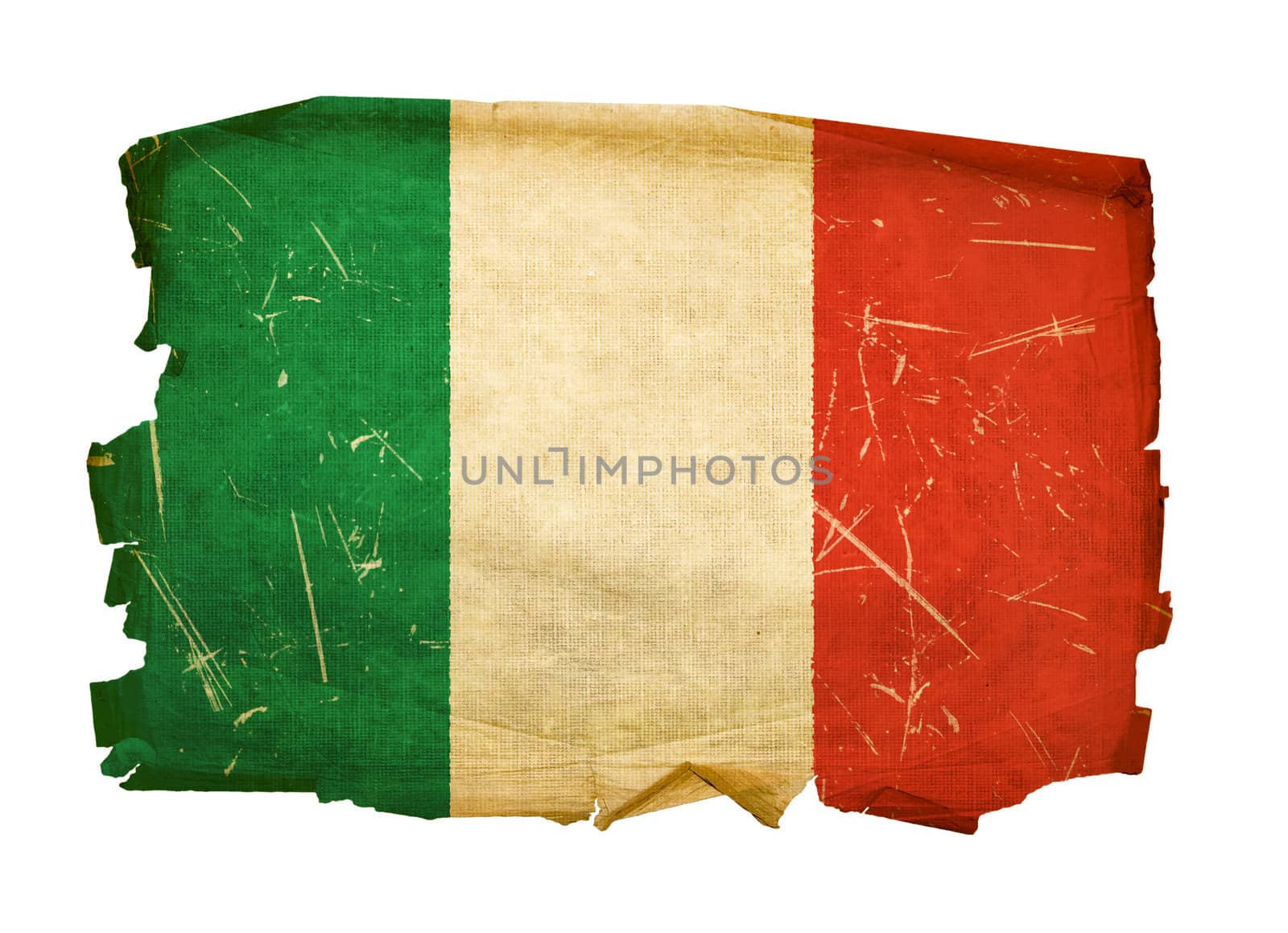 Italy Flag old, isolated on white background.