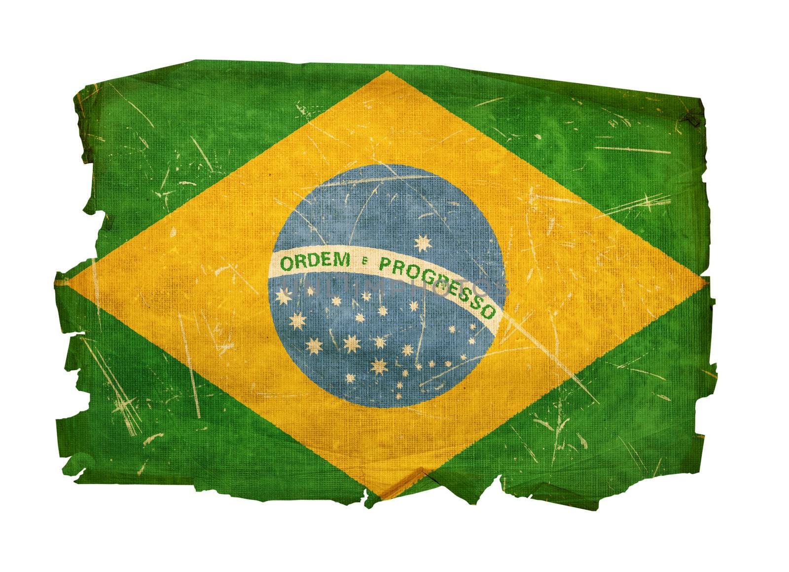 Brazil Flag old, isolated on white background