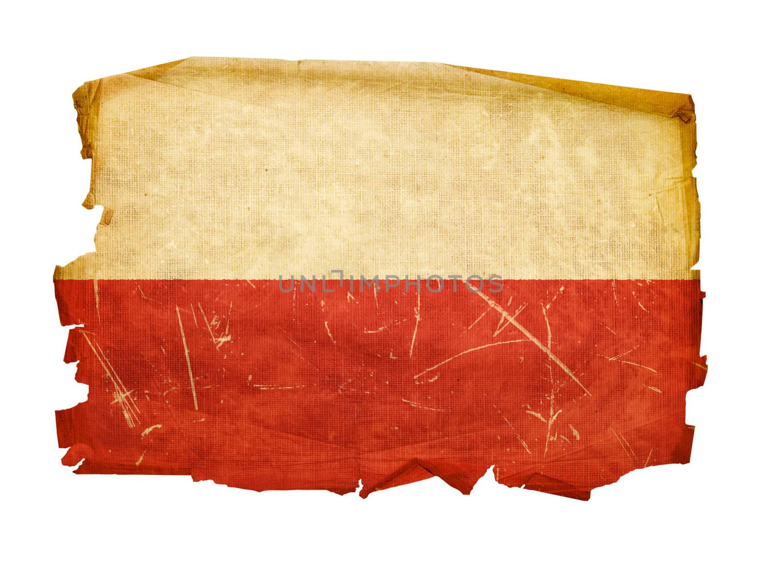 Poland Flag old, isolated on white background