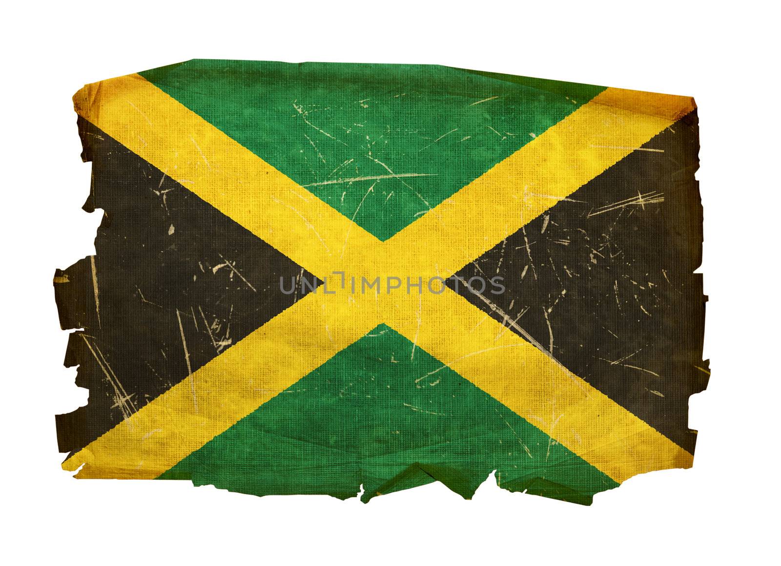 Jamaica Flag old, isolated on white background.