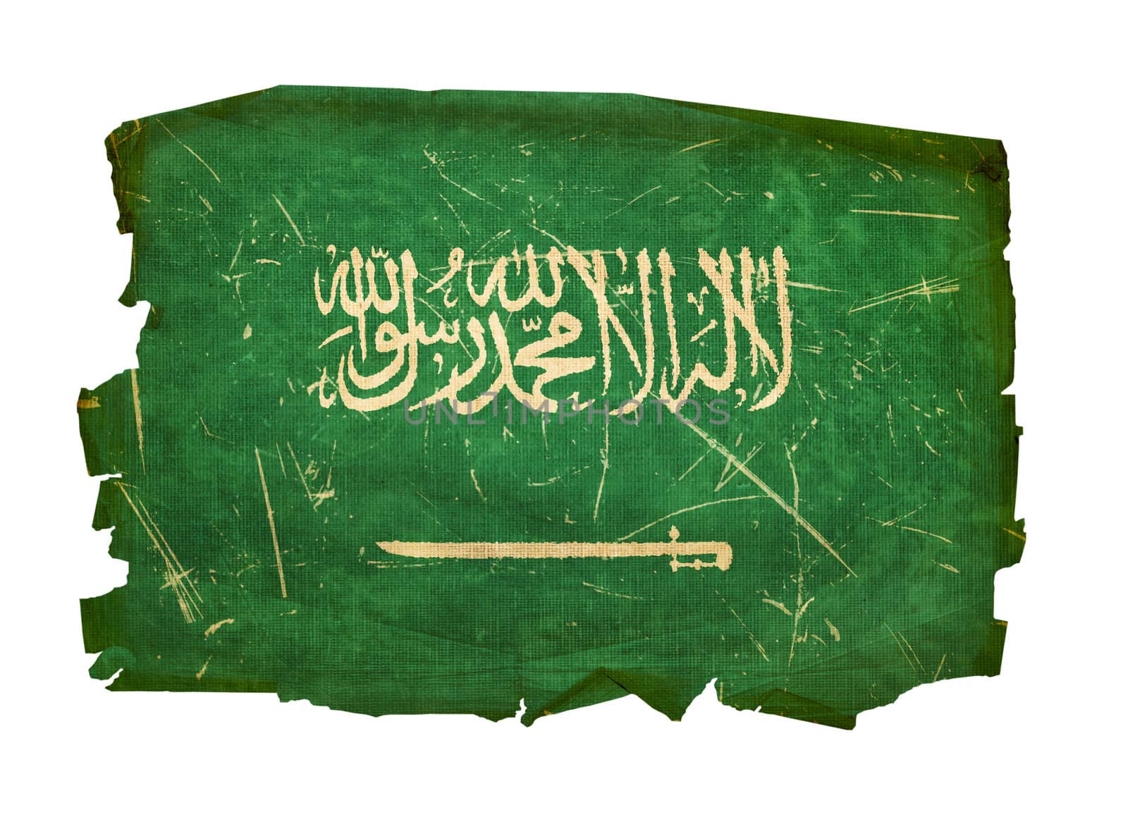 Saudi Arabia Flag old, isolated on white background. by zeffss