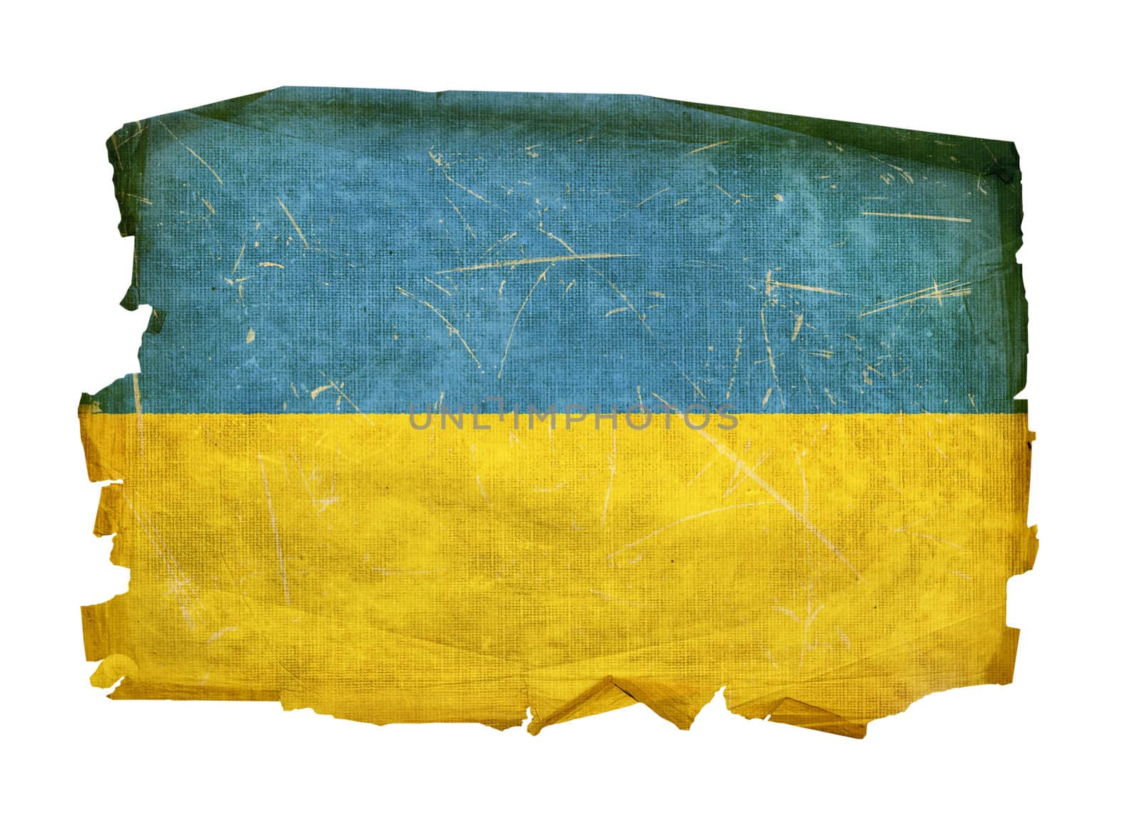 Ukraine Flag old, isolated on white background.