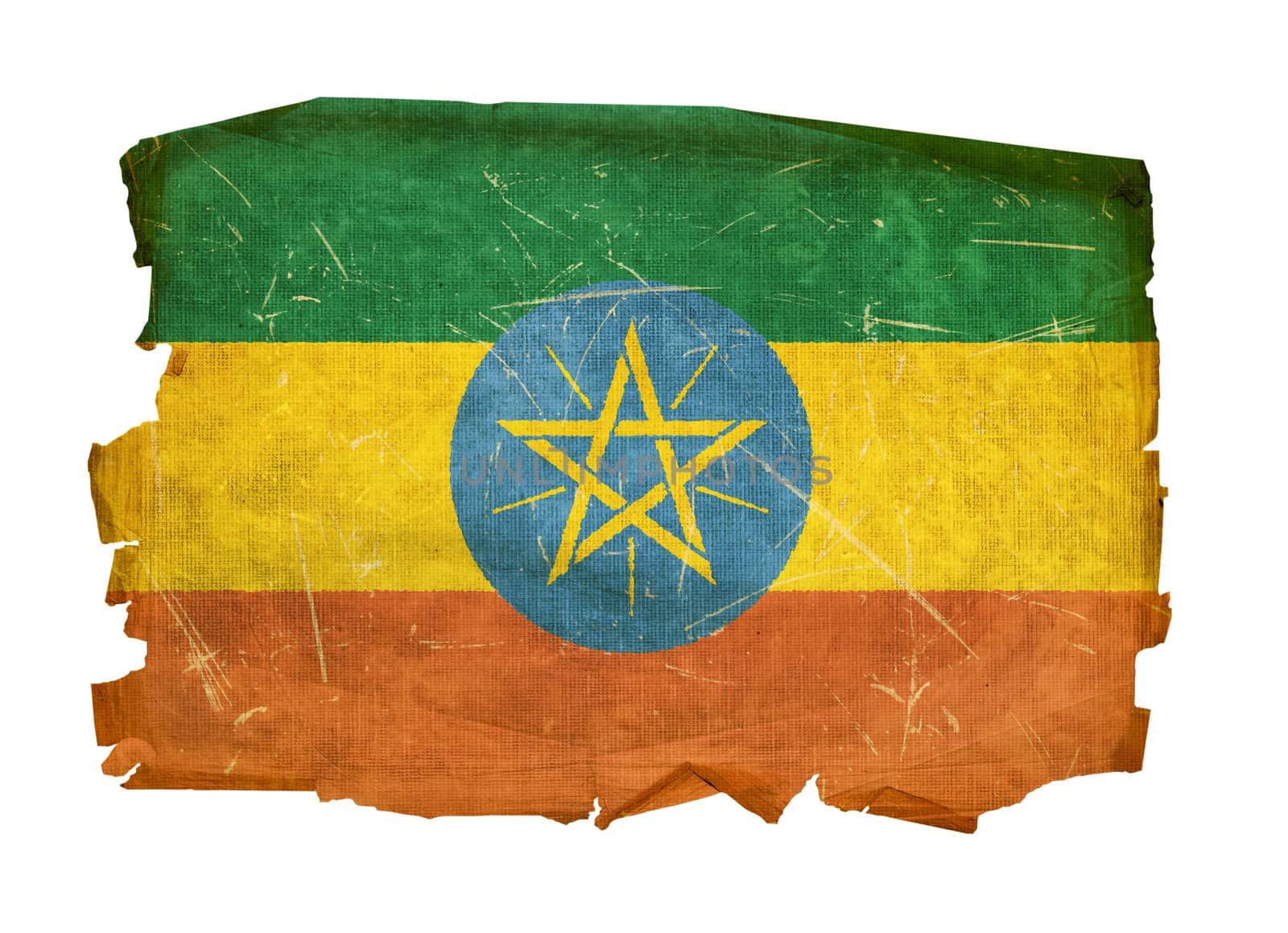 Ethiopia Flag old, isolated on white background. by zeffss