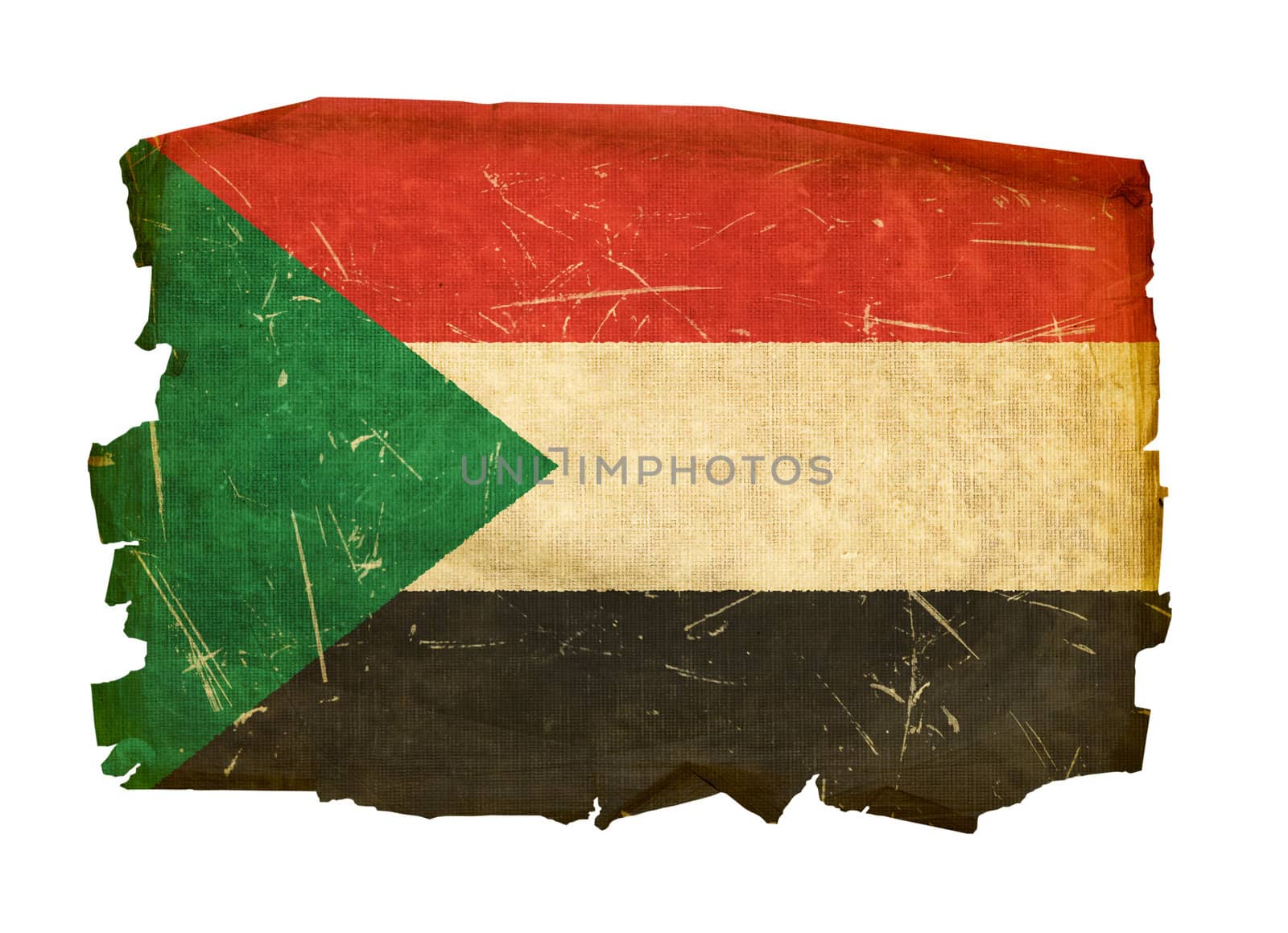 Sudan Flag old, isolated on white background.